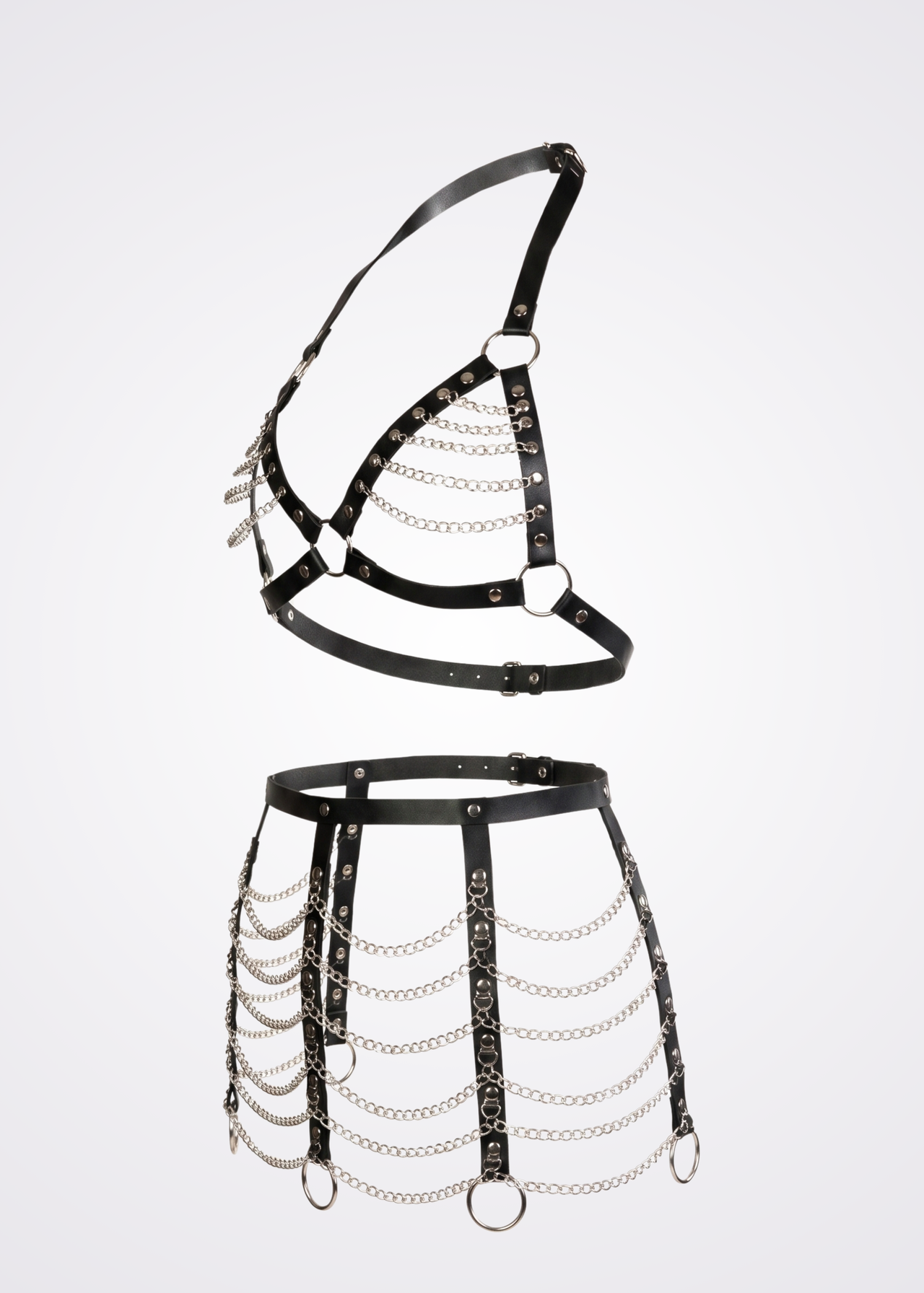 black leather and chains body harness