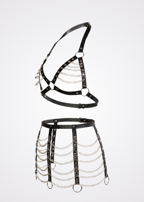 black leather and chains body harness