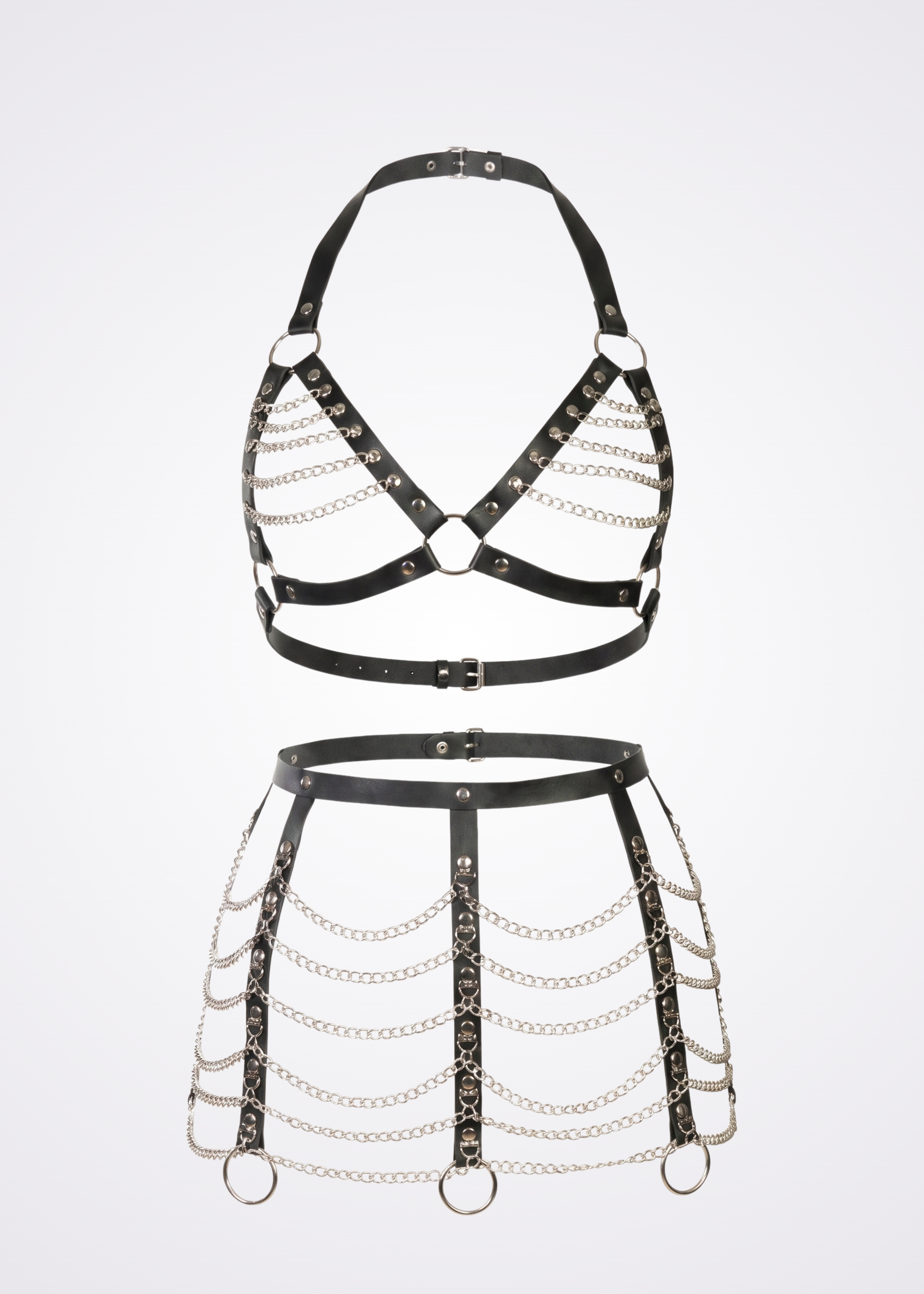 black leather and chains body harness