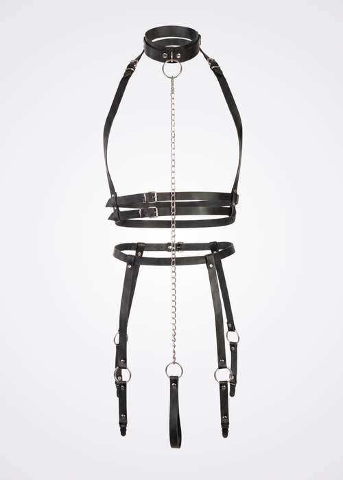 black faux leather body harness
