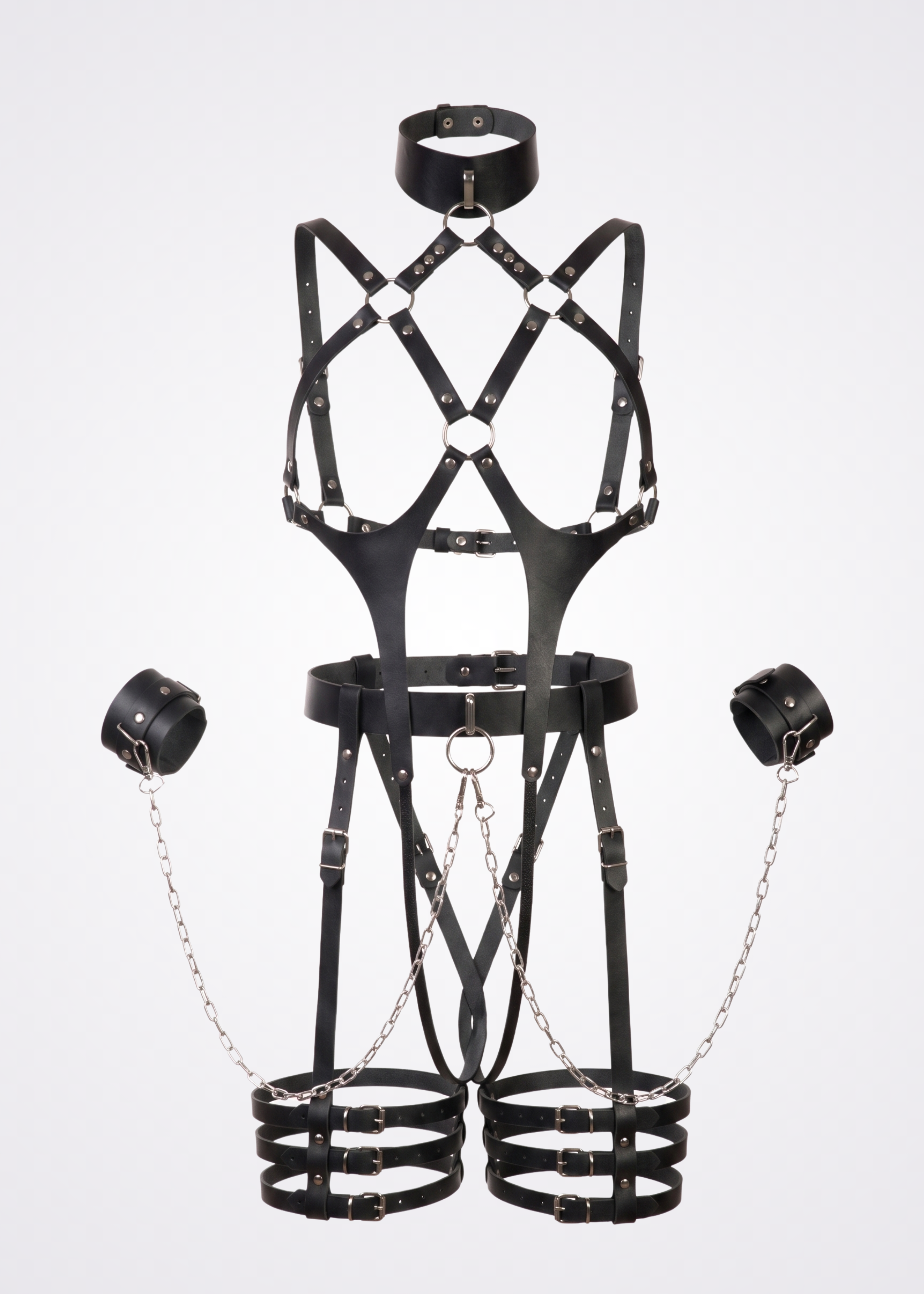 black faux leather body harness set