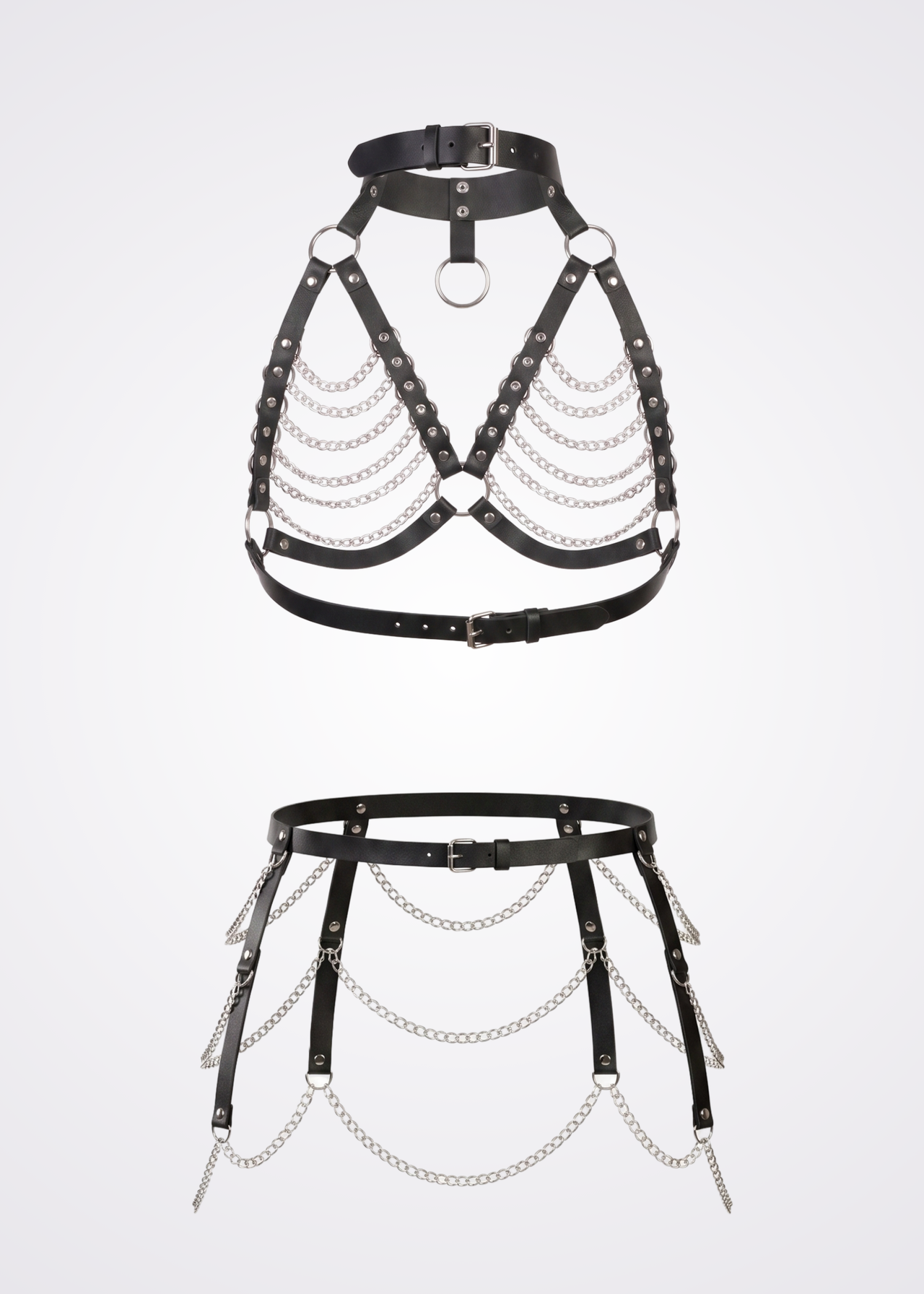 black chained body harness