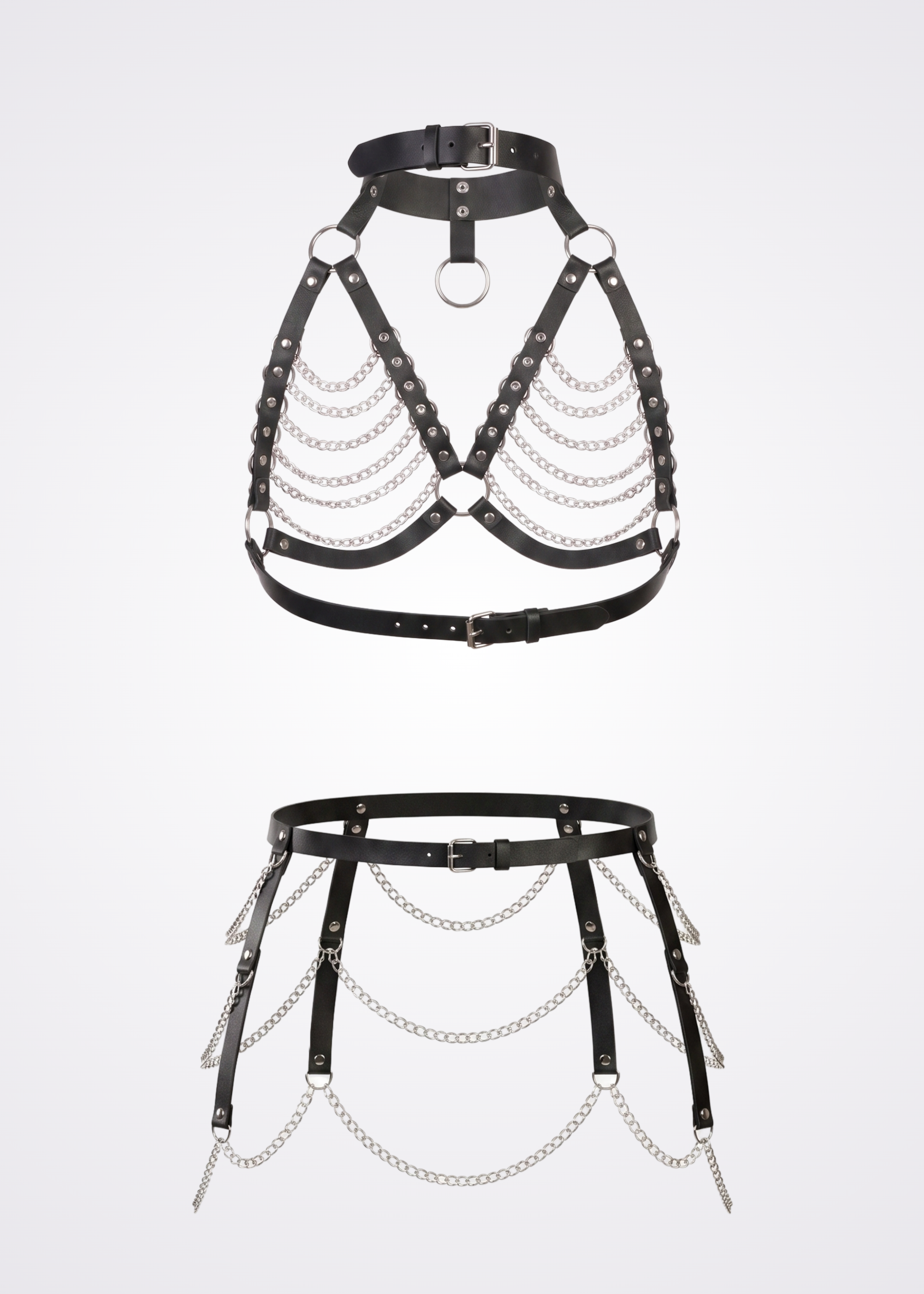 black chained body harness