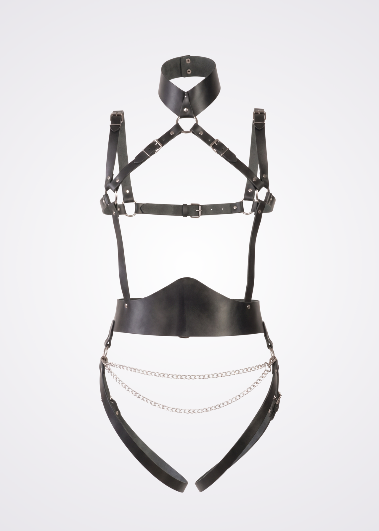 black faux leather body harness set