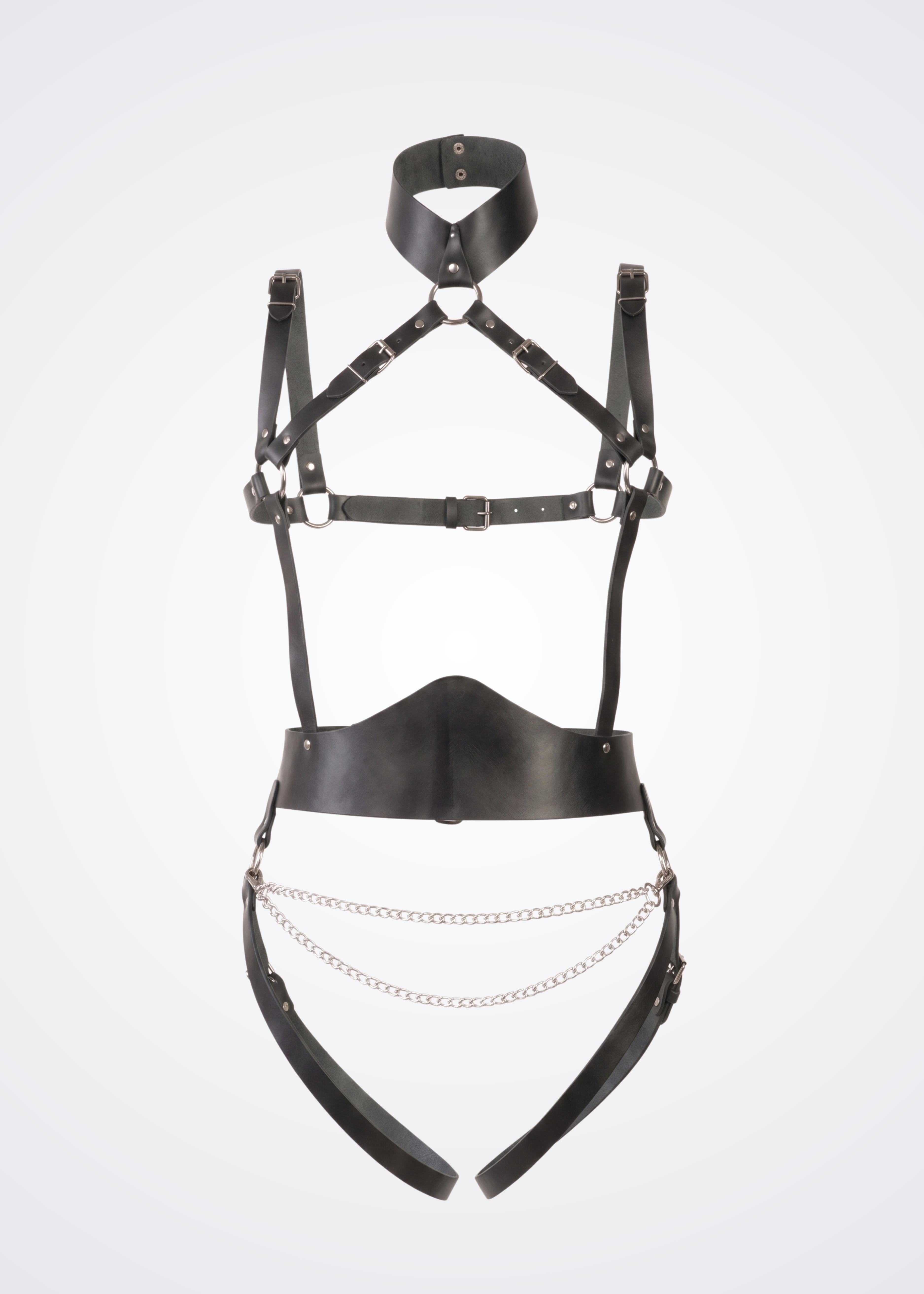black faux leather body harness set