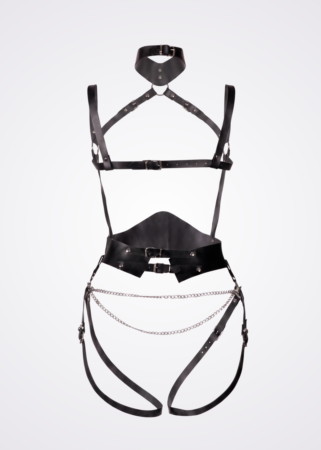 black faux leather body harness set