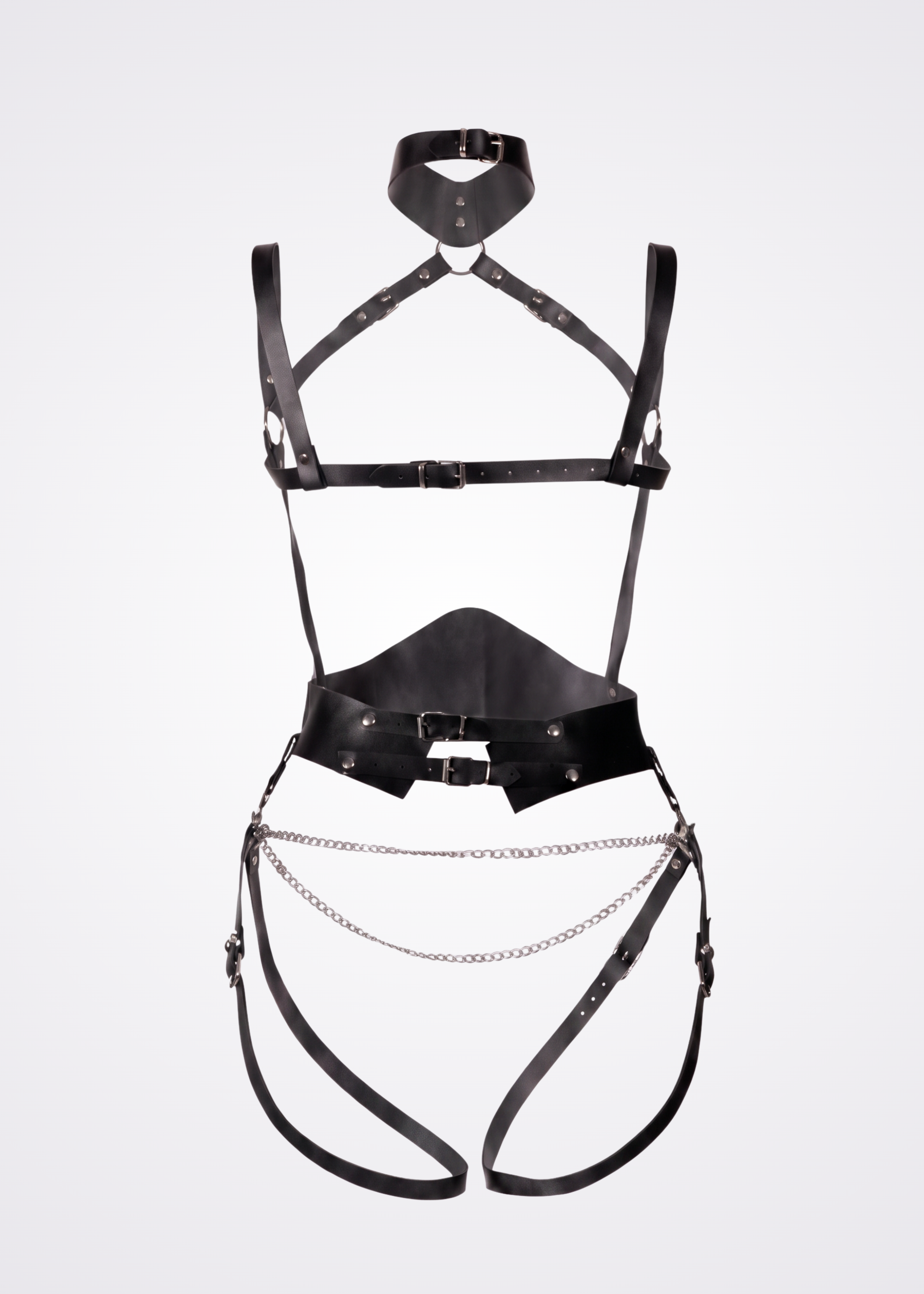 black faux leather body harness set
