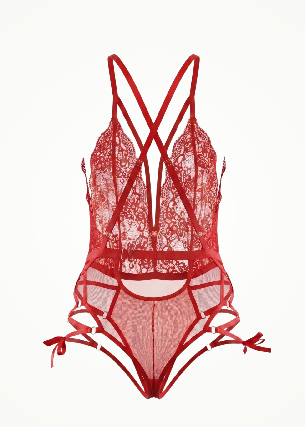 red lace bodysuit with strings