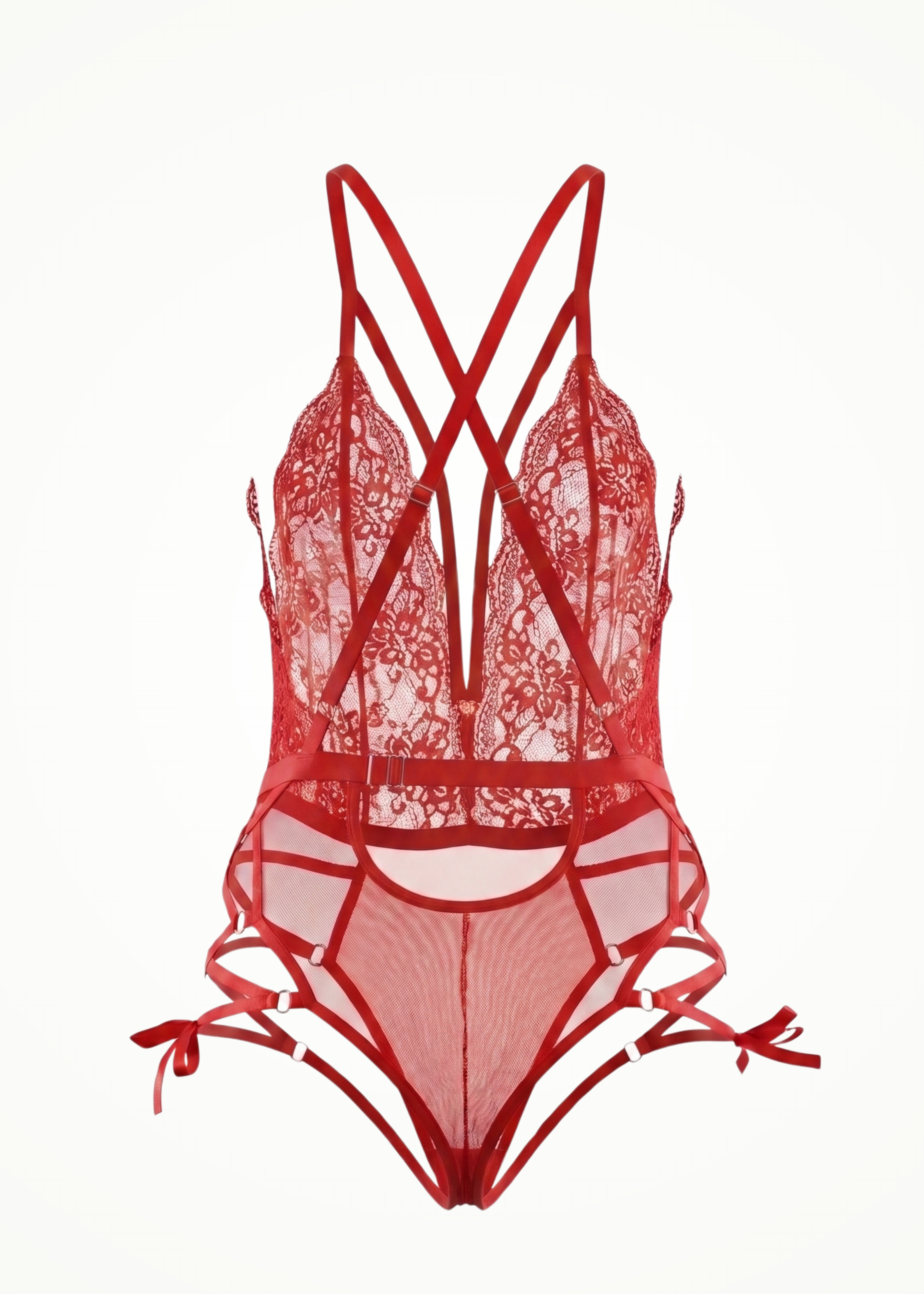 red lace bodysuit with strings