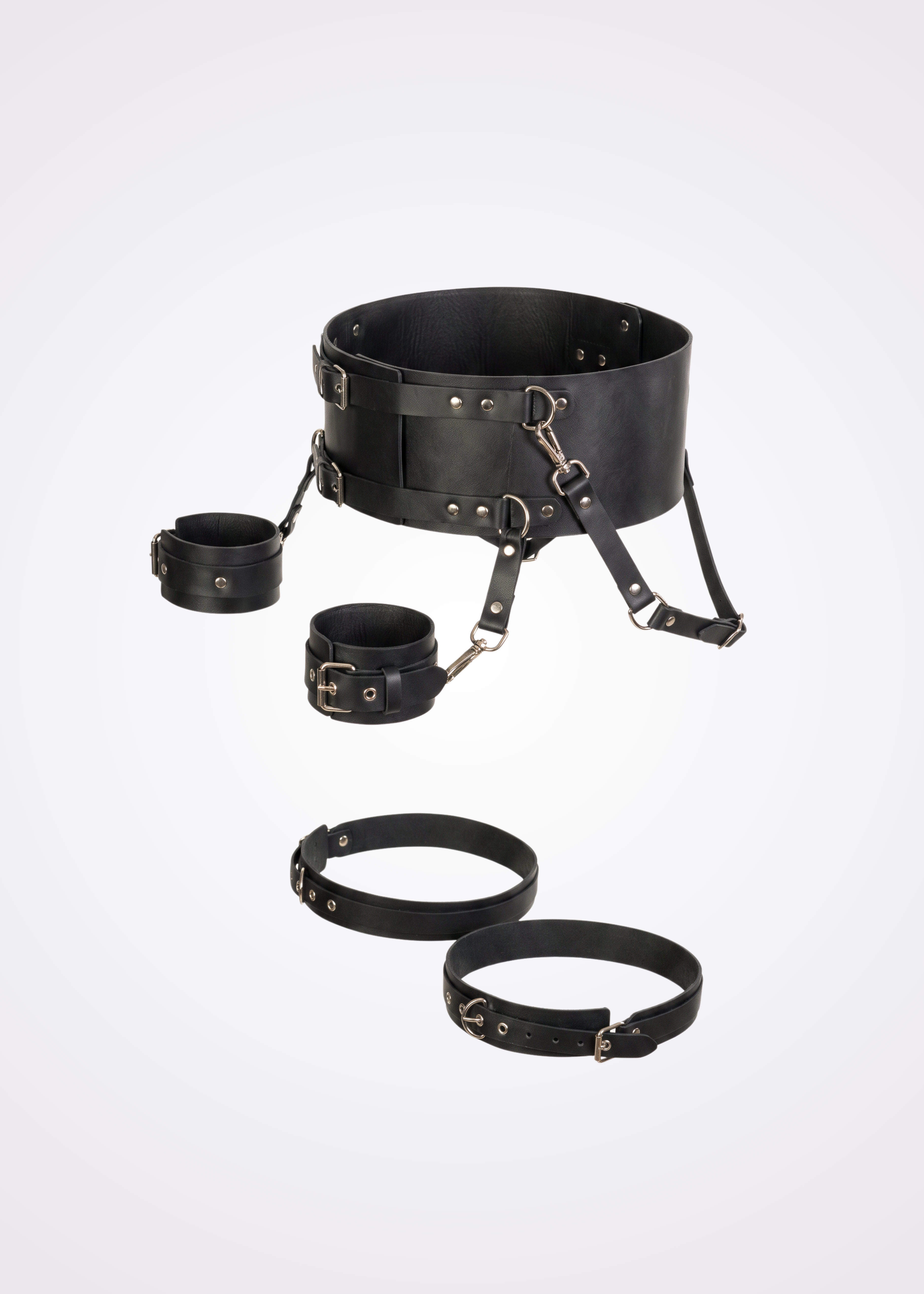 black faux leather body harness set