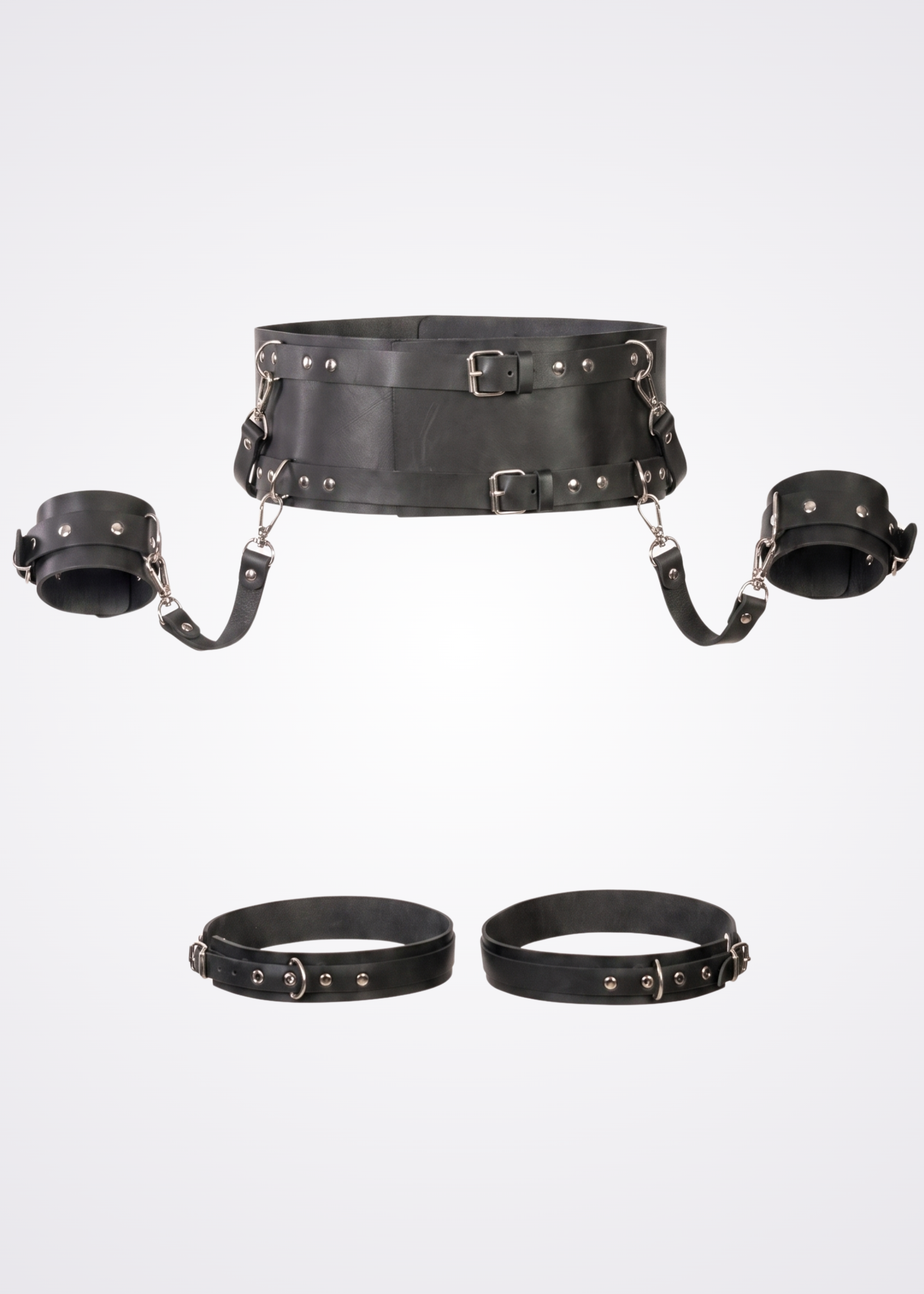black faux leather body harness set