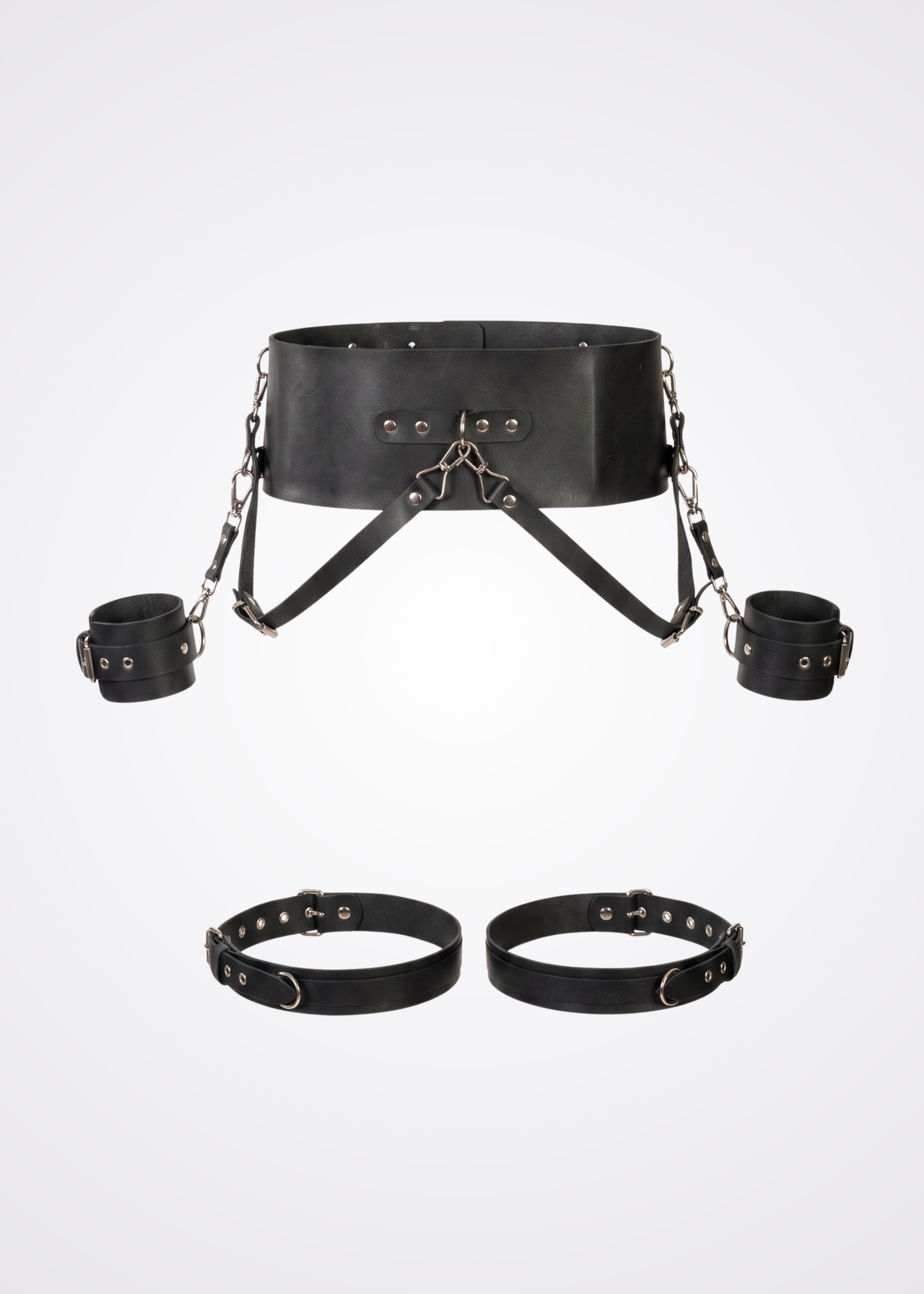 black faux leather body harness set