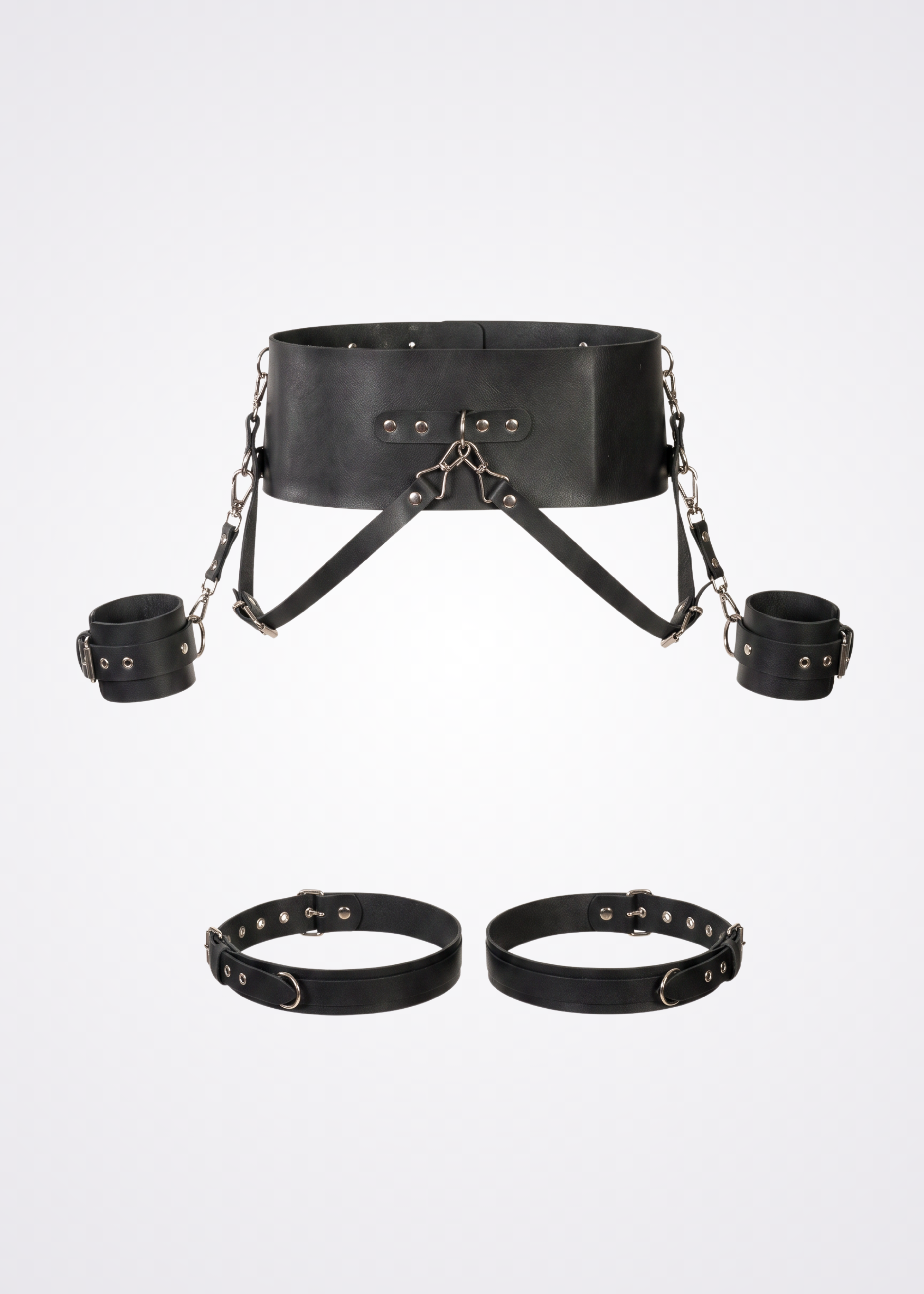 black faux leather body harness set