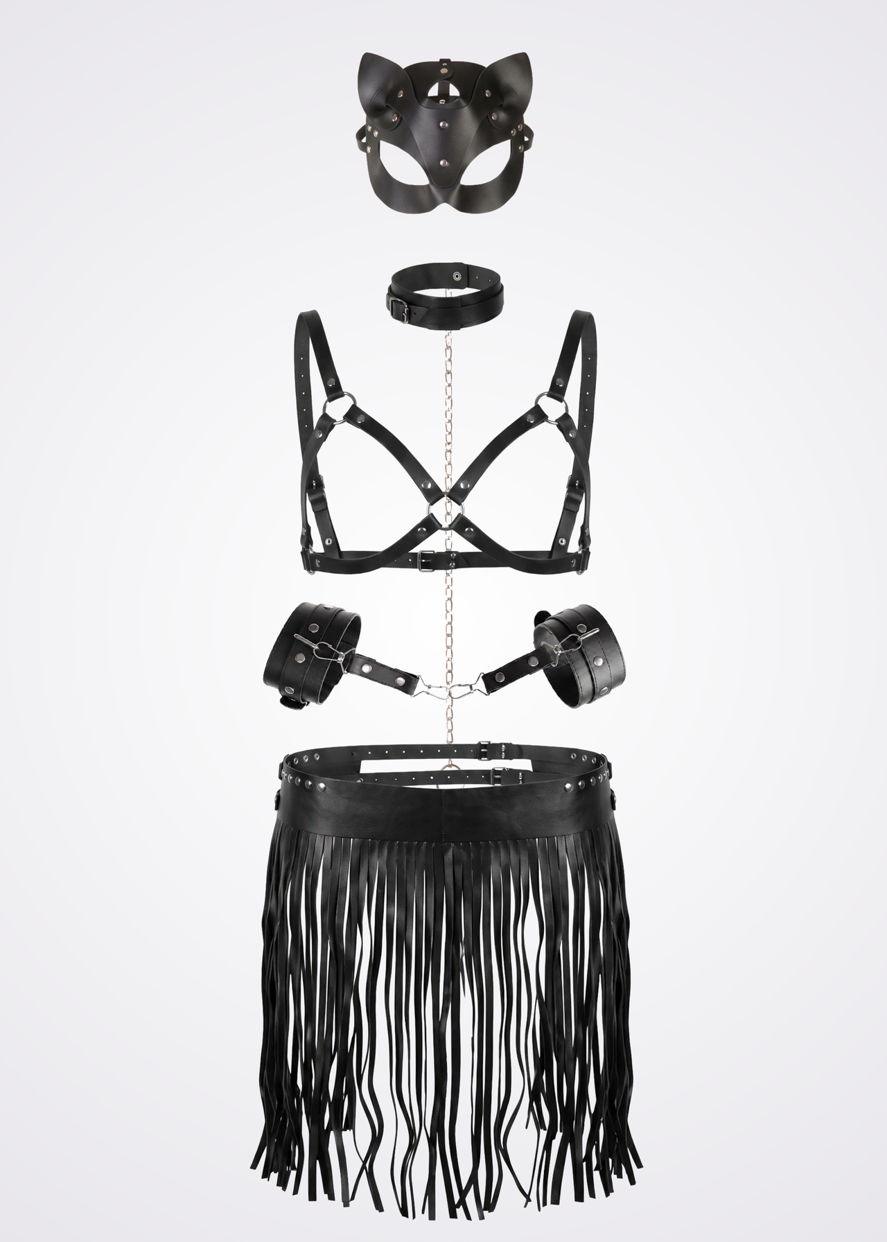 black faux leather body harness set