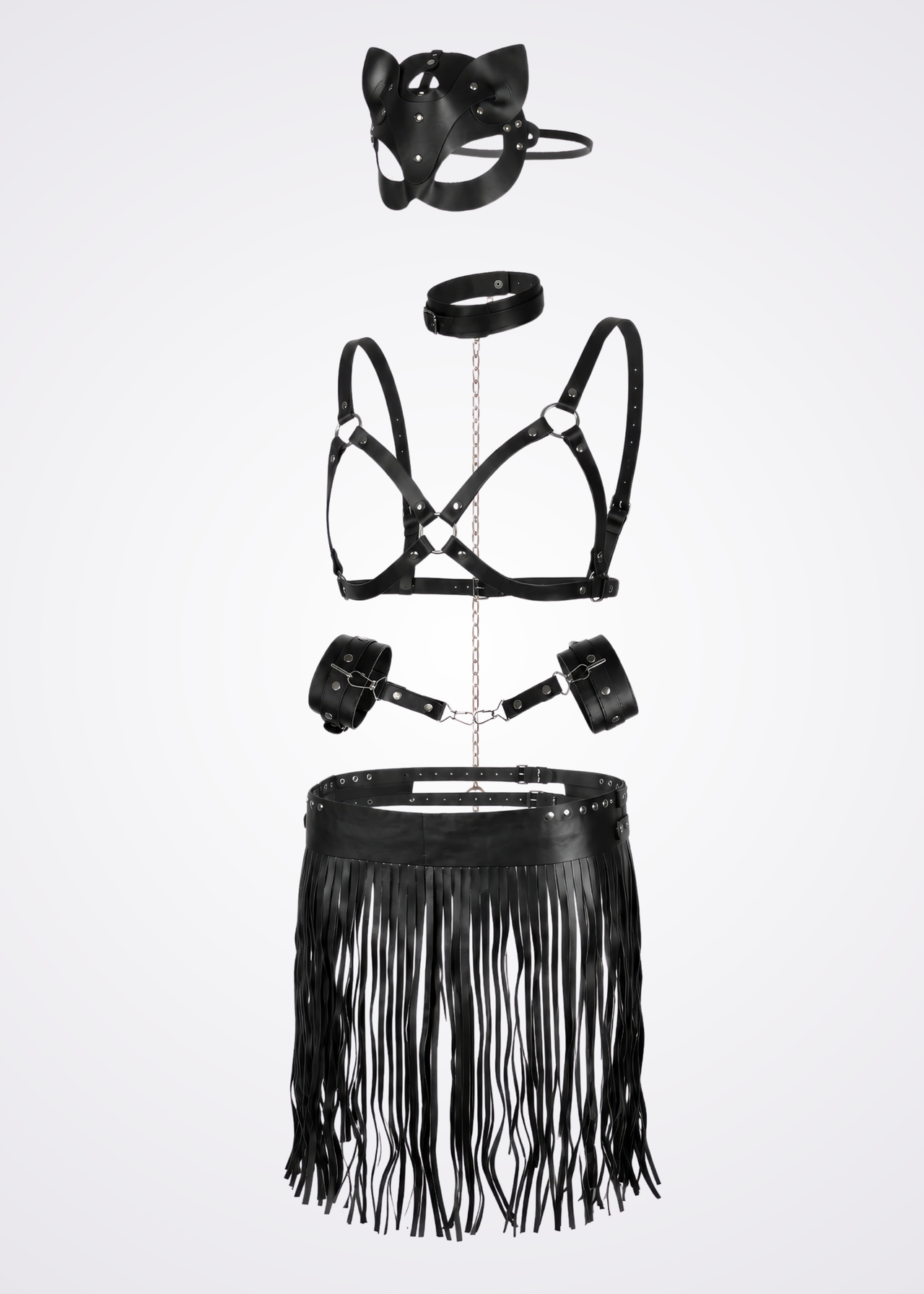 black faux leather body harness set