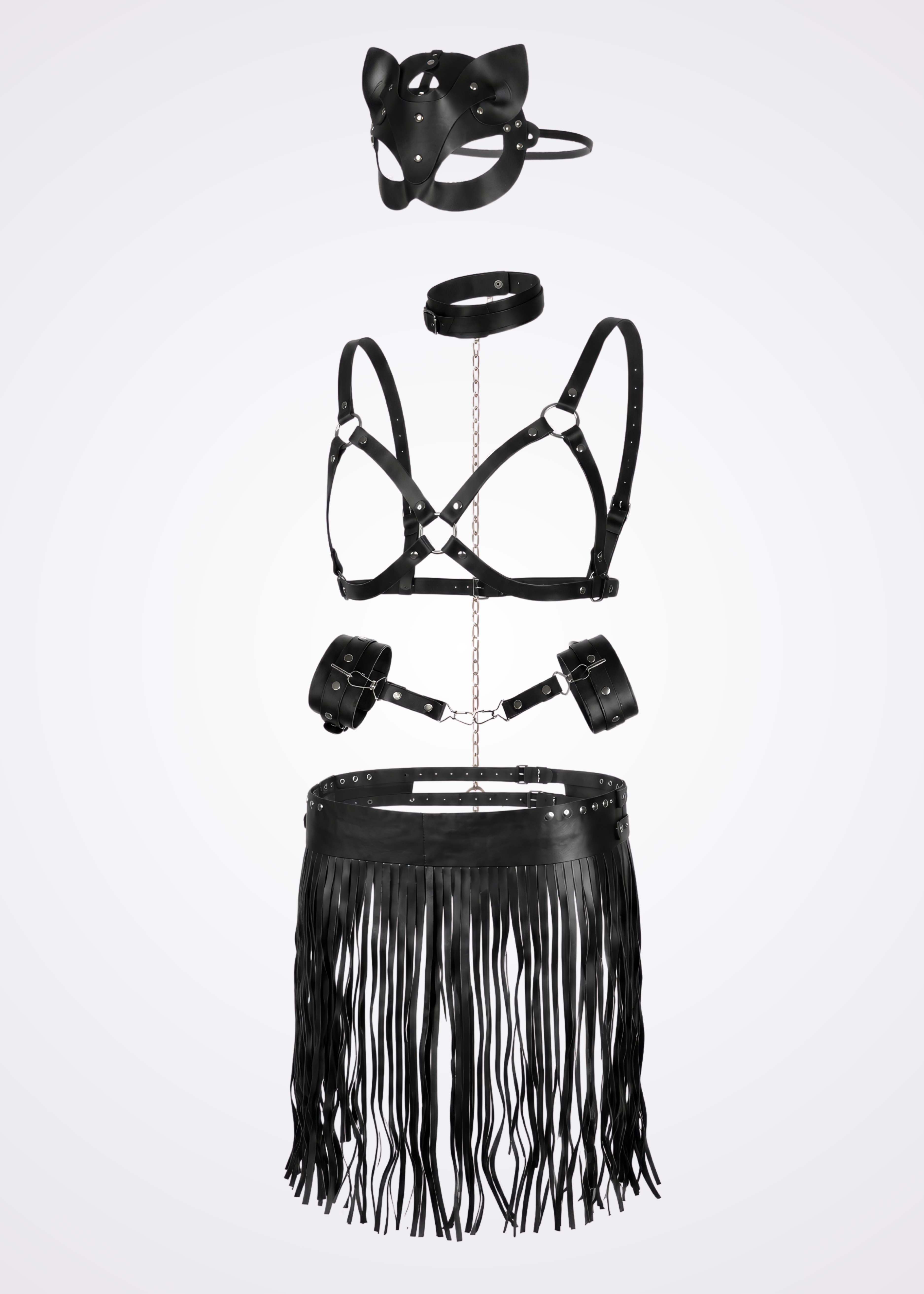 black faux leather body harness set