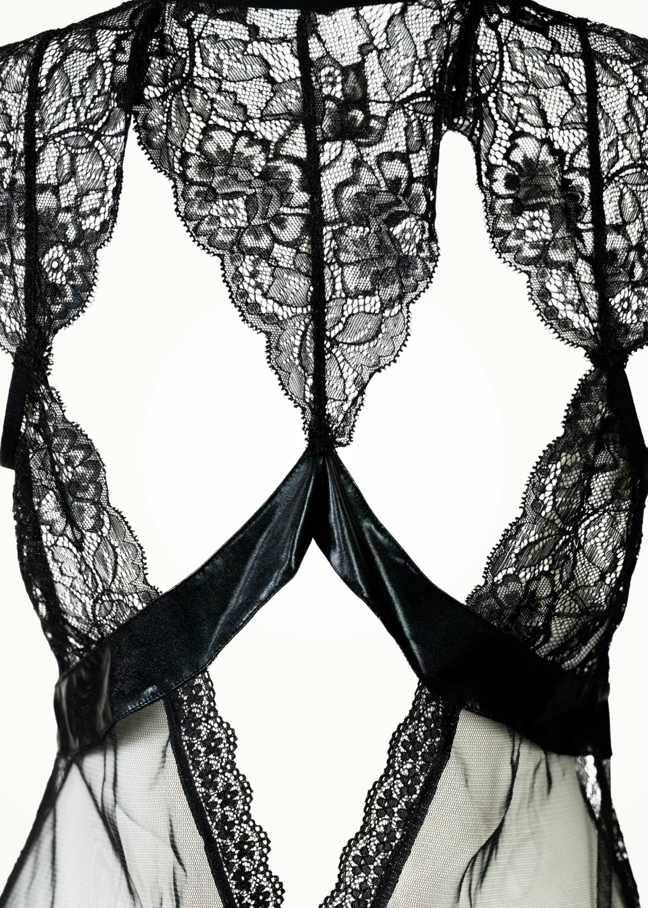 black lace and mesh maxi length lingerie set 