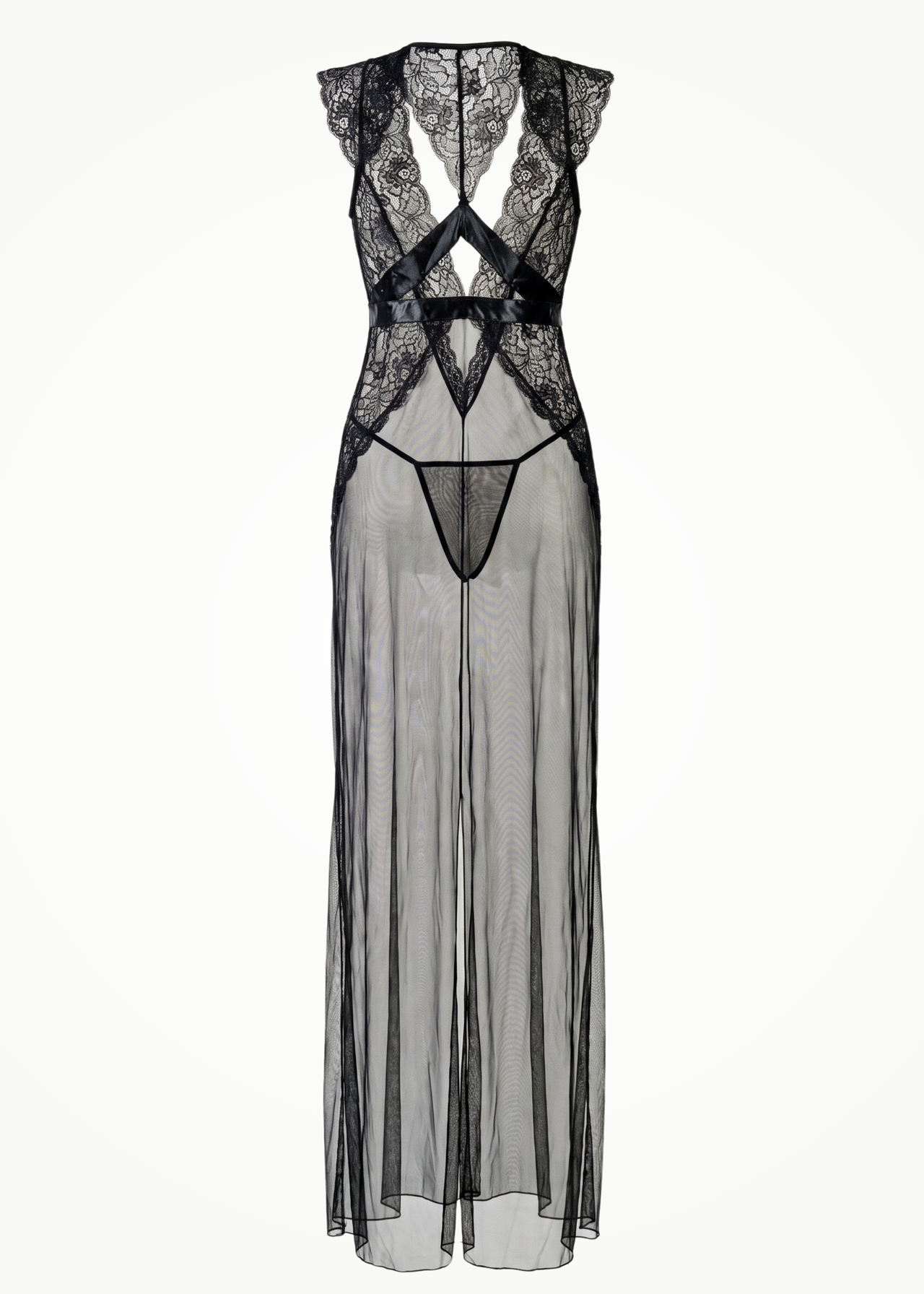 black lace maxi length lingerie set