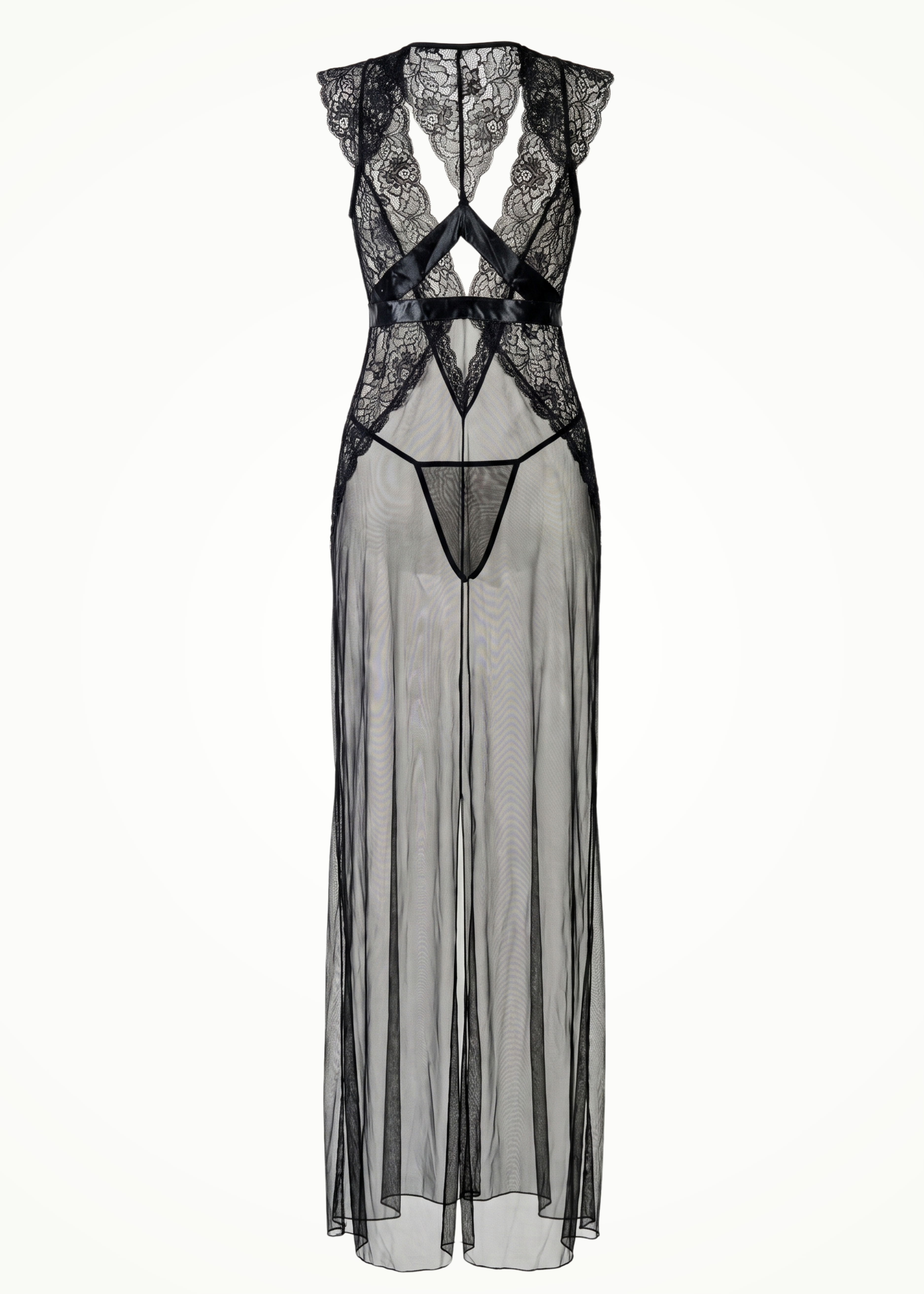 black lace maxi length lingerie set