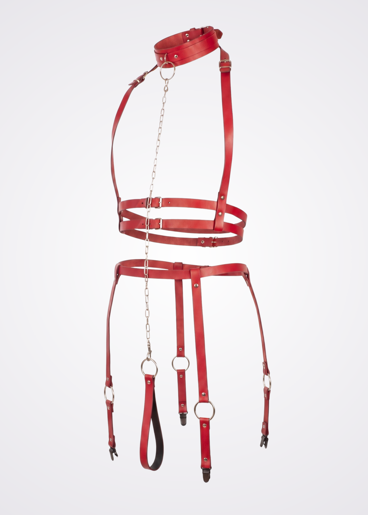 body harness set red faux leather