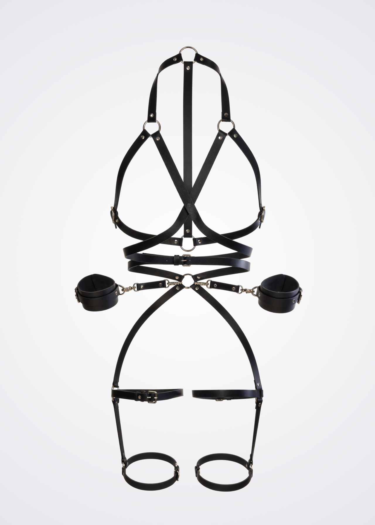 black faux leather body harness set