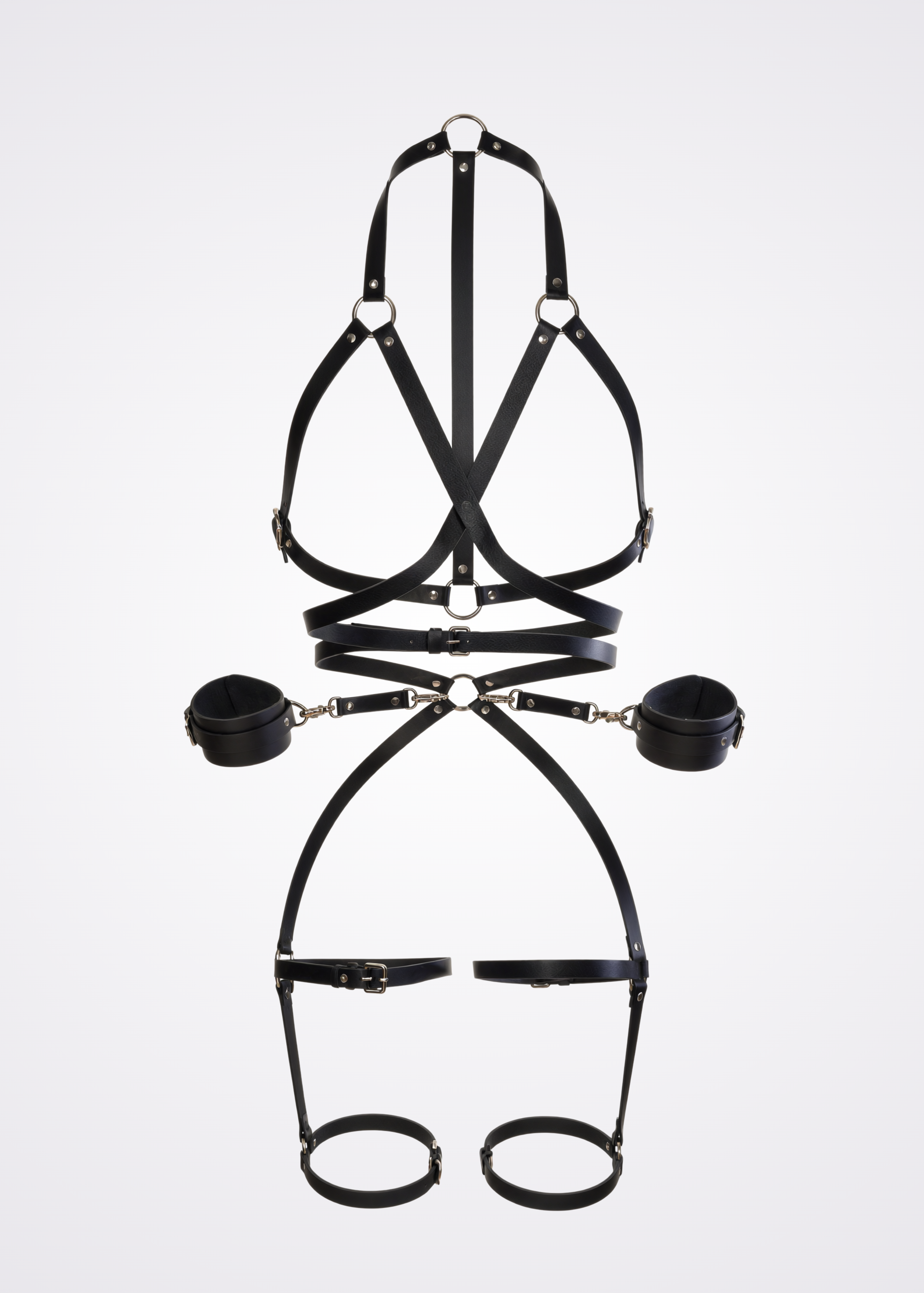 black faux leather body harness set