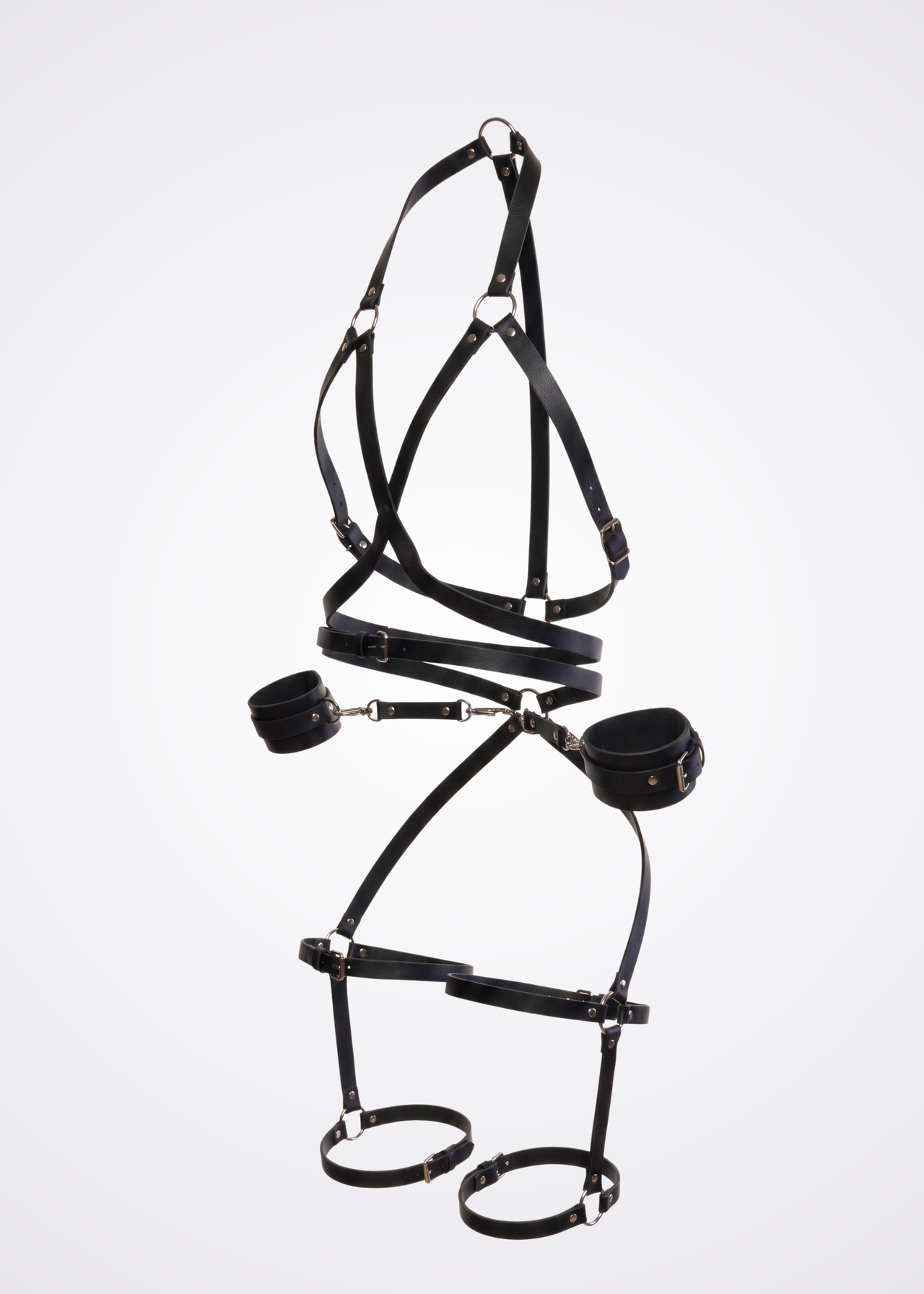 black faux leather body harness set