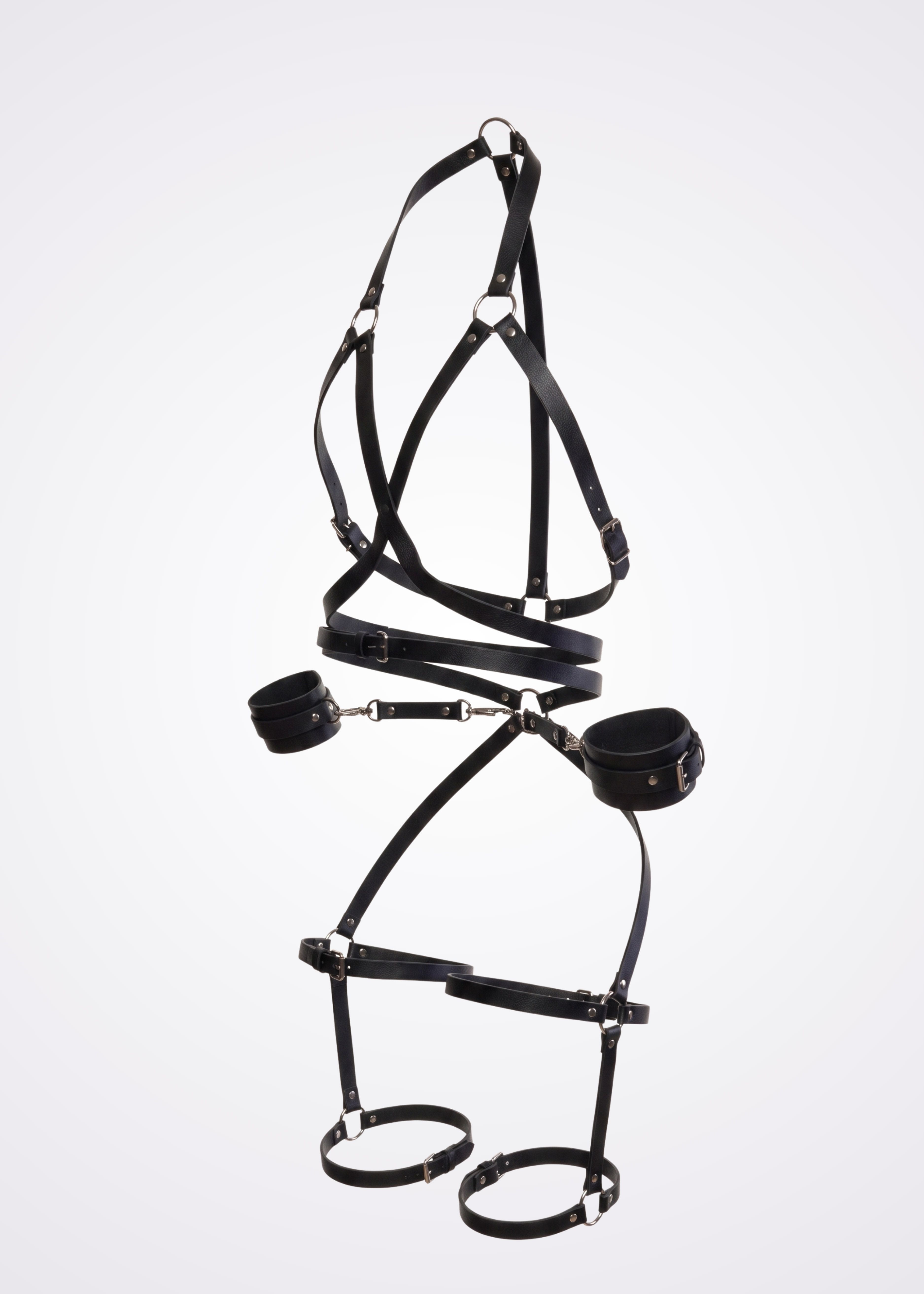black faux leather body harness set