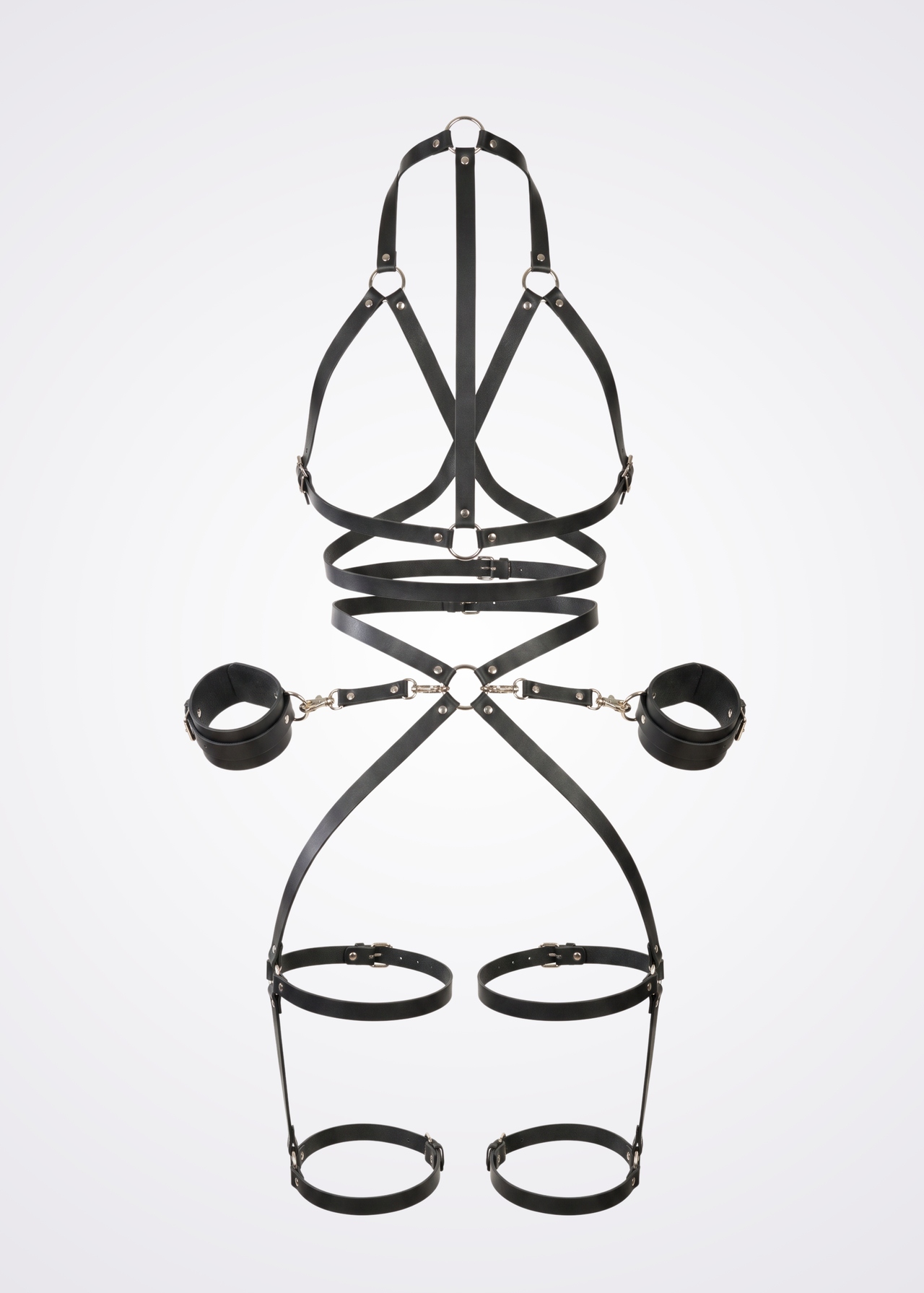 black faux leather body harness set