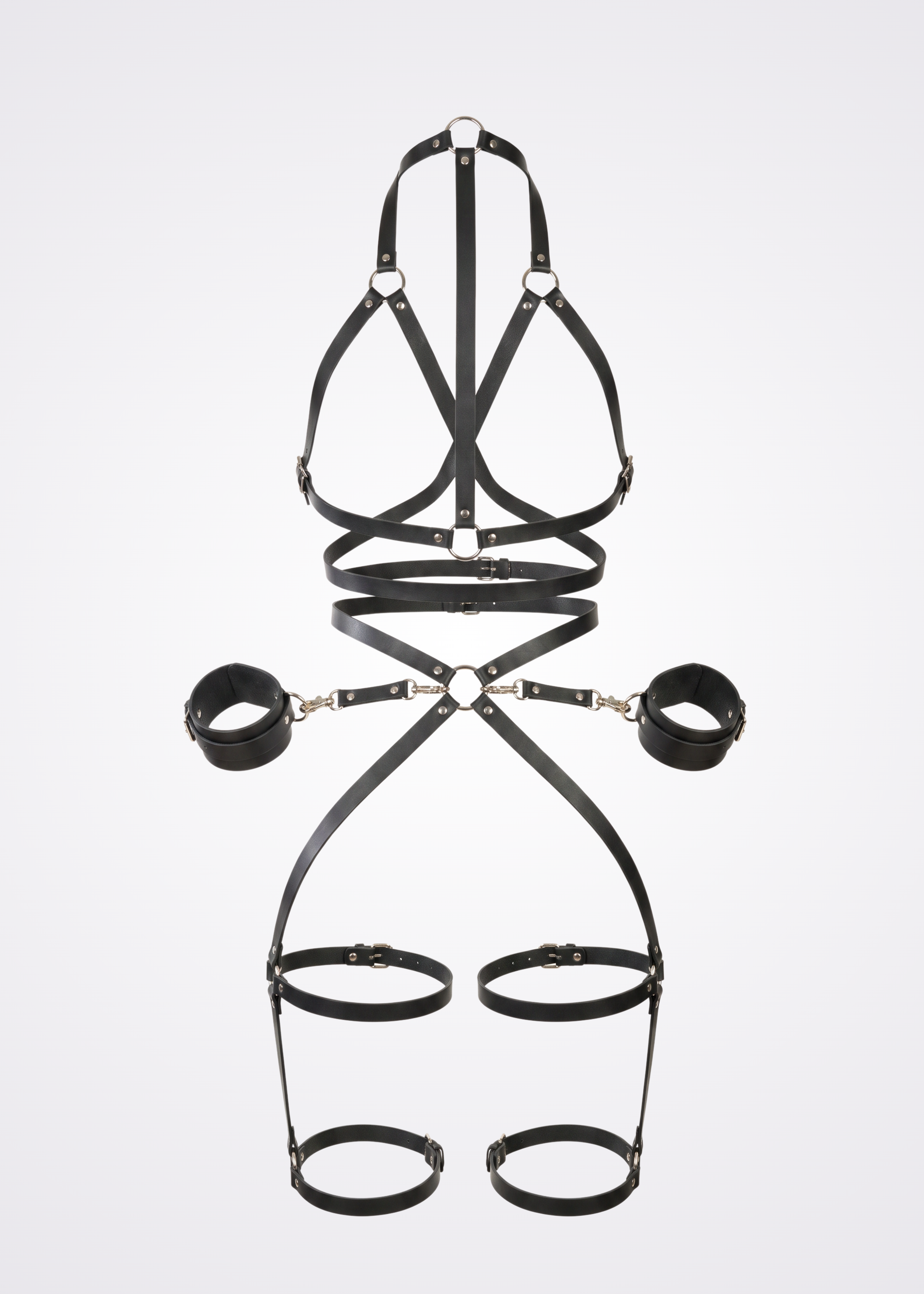 black faux leather body harness set