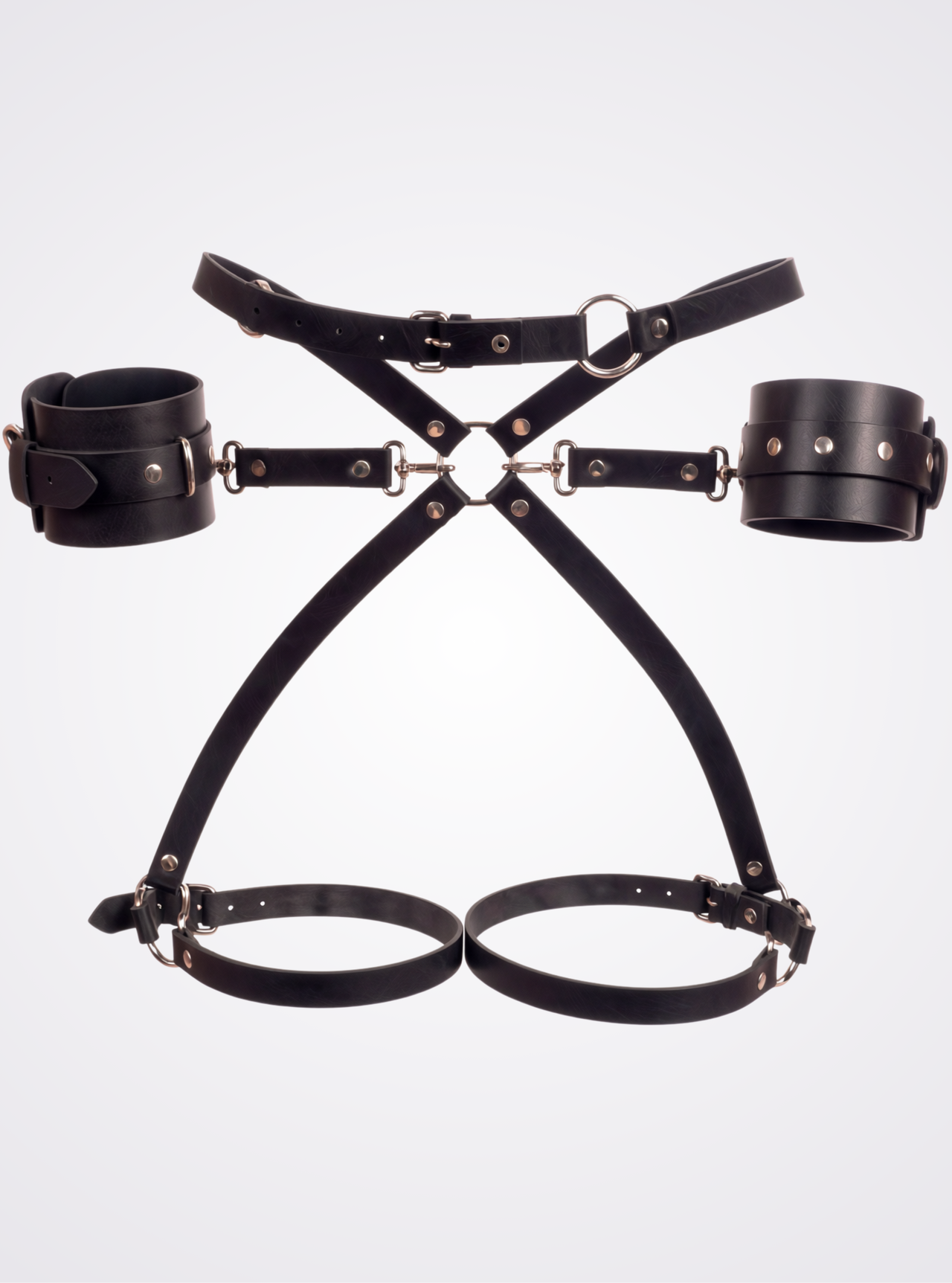 black faux leather body harness set