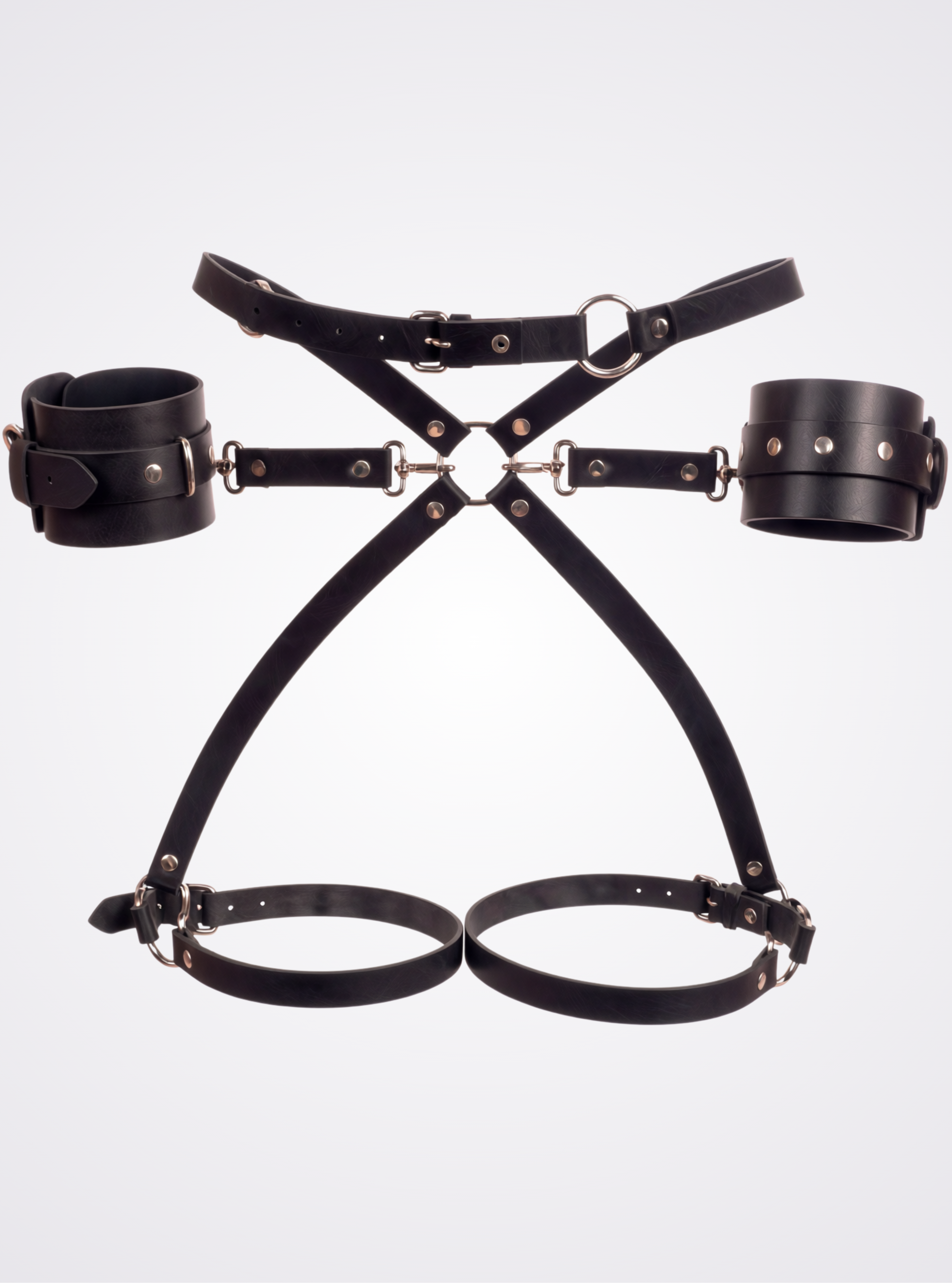 black faux leather body harness set