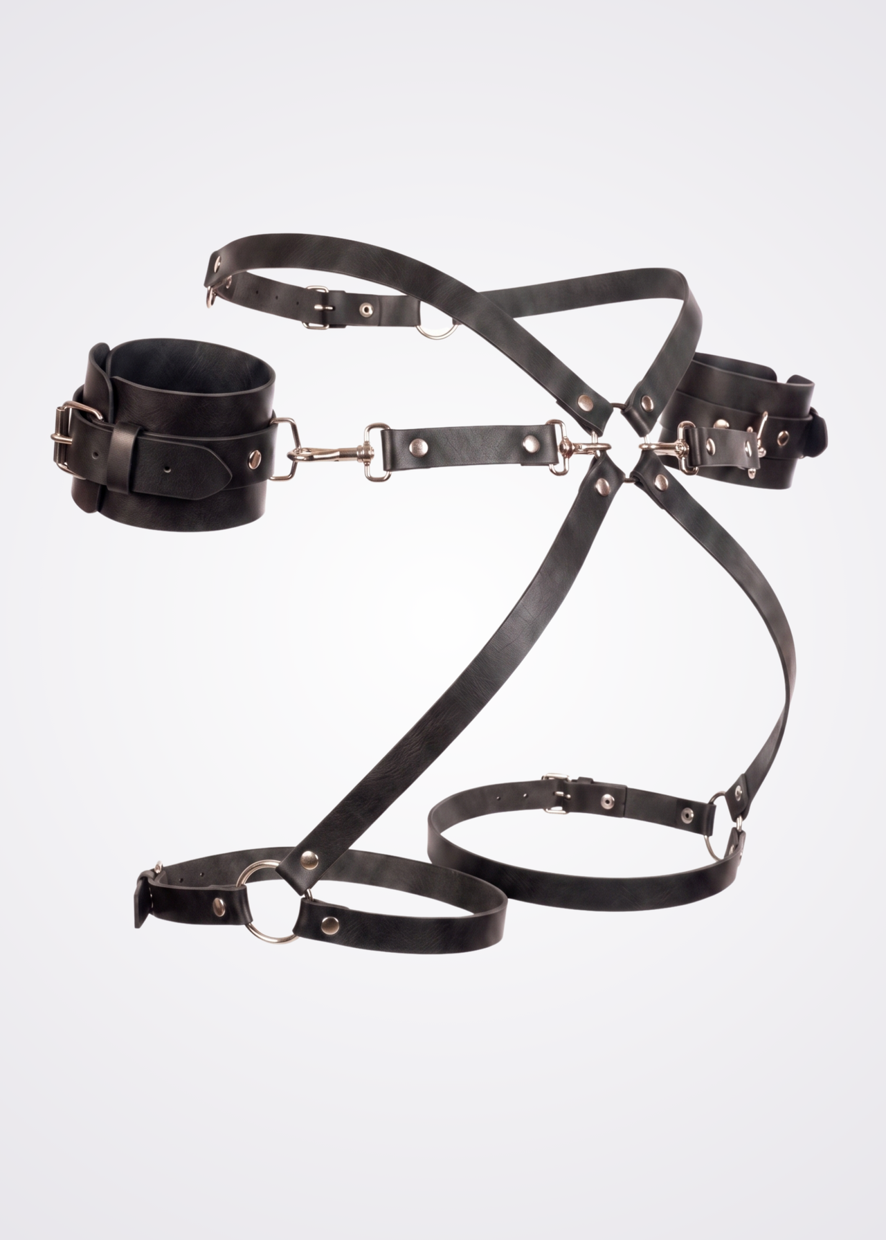 black faux leather body harness set