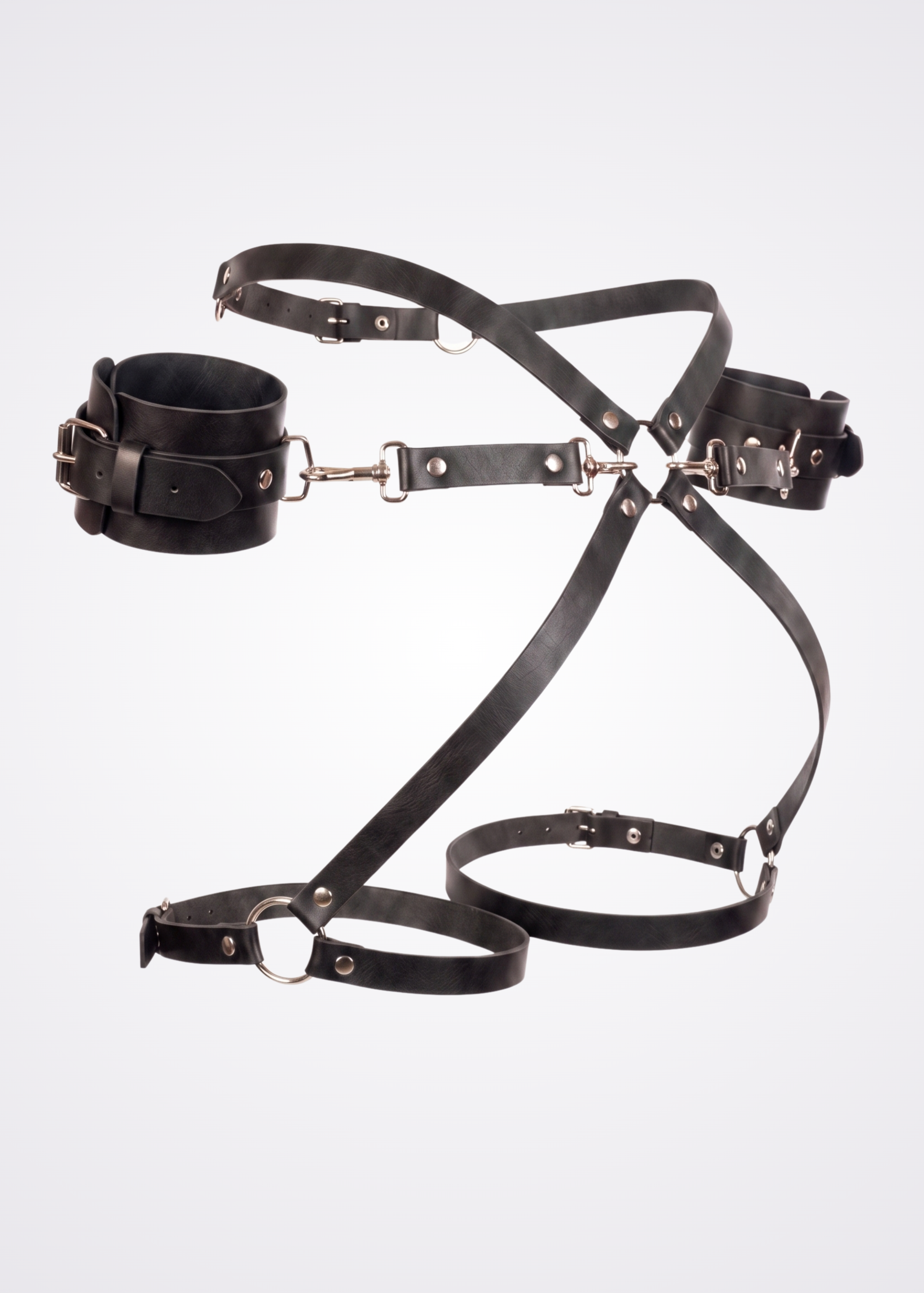 black faux leather body harness set