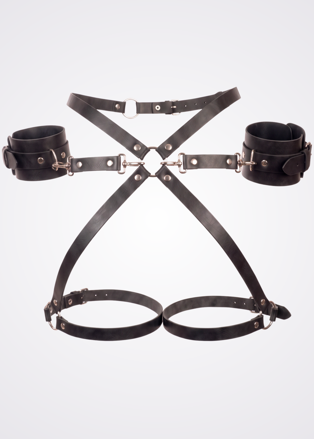 black faux leather body harness set