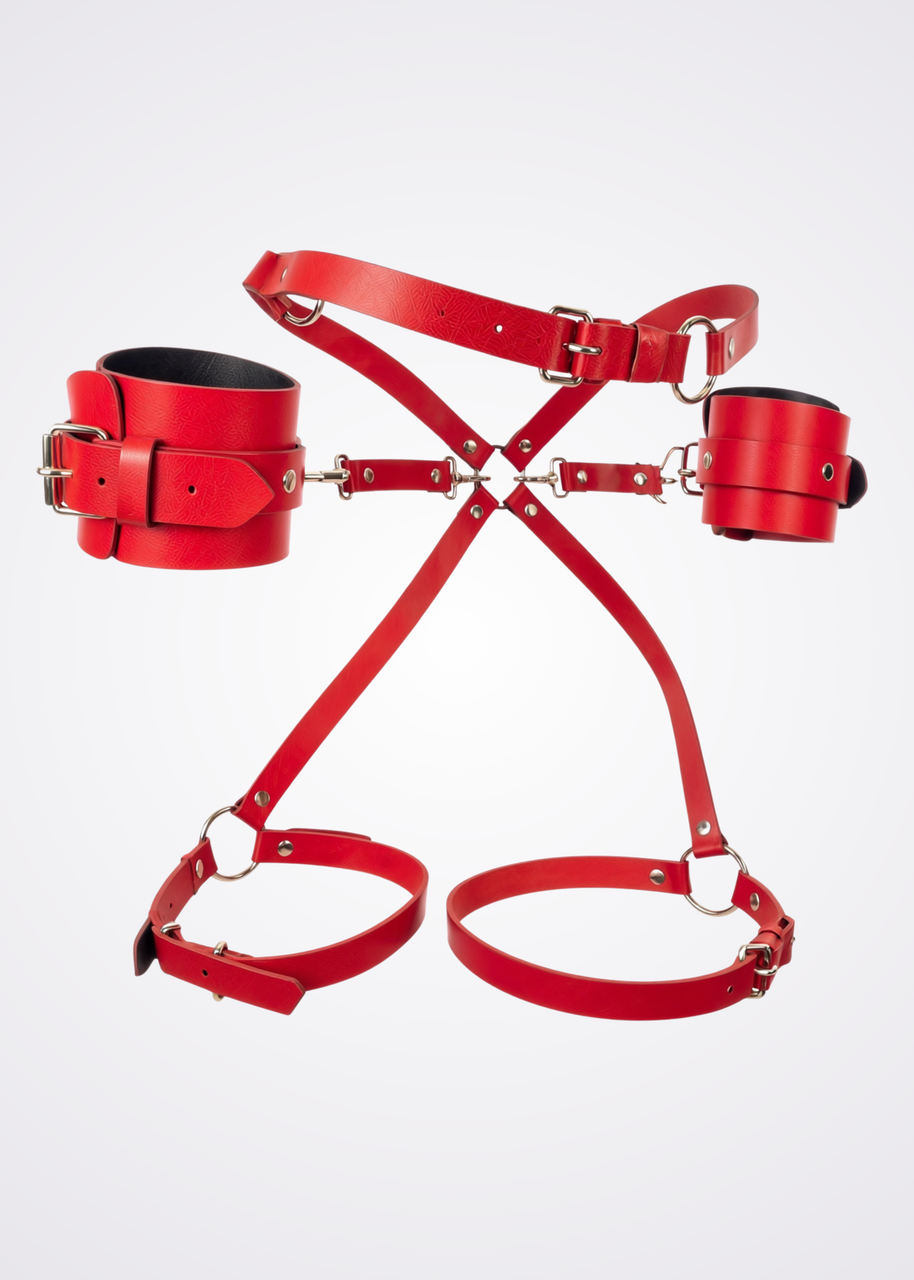 red faux leather body harness set