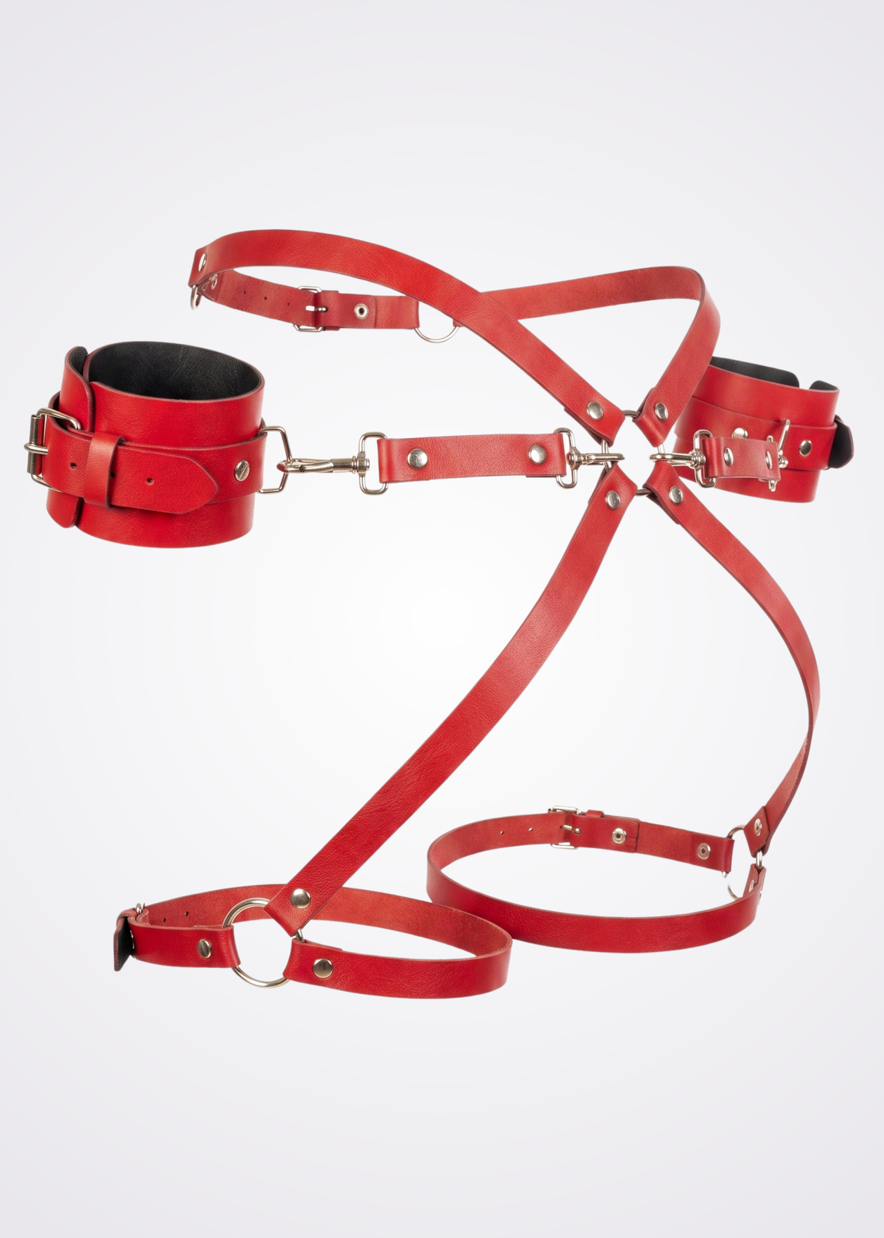 red faux leather body harness set