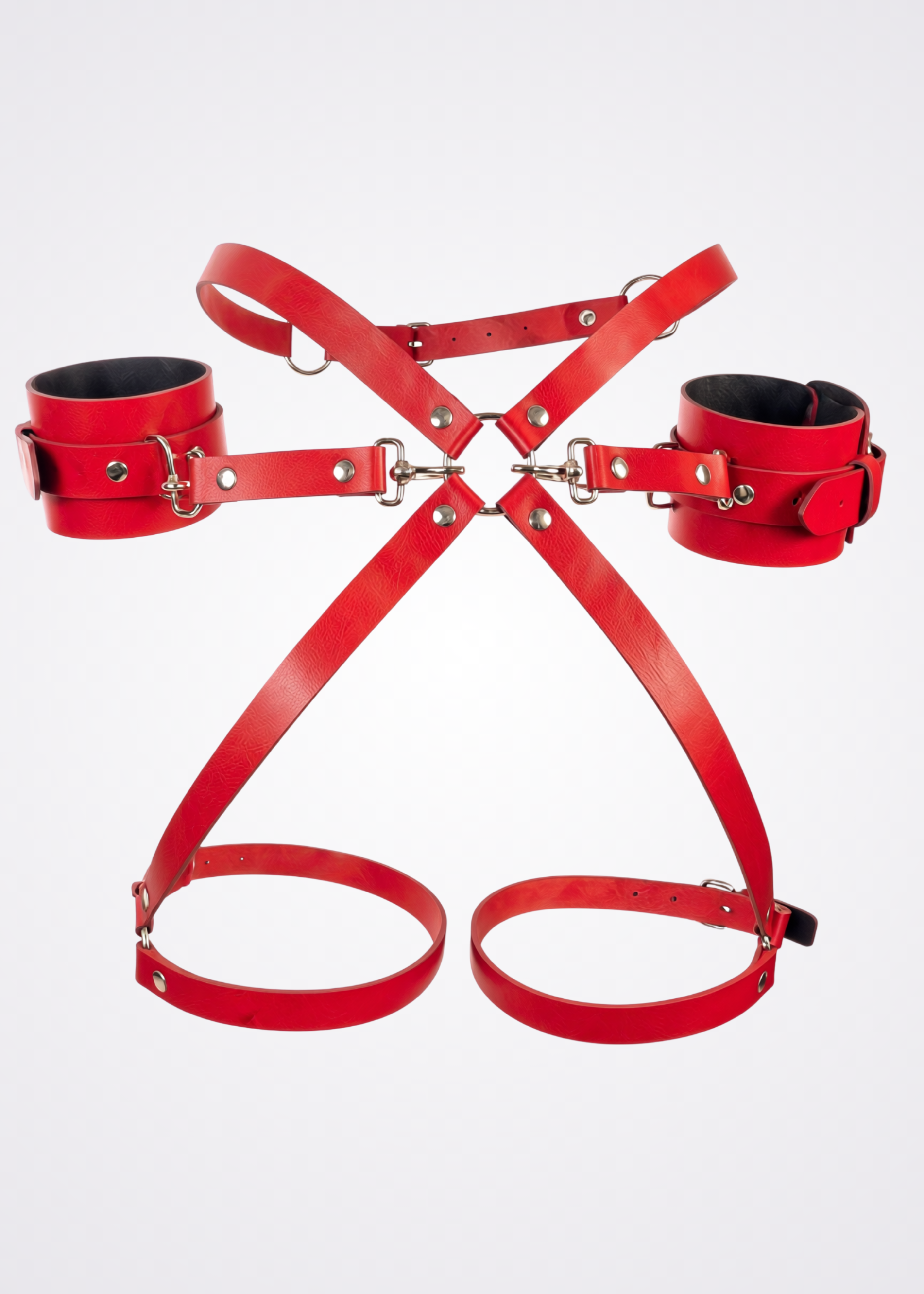 red faux leather body harness set